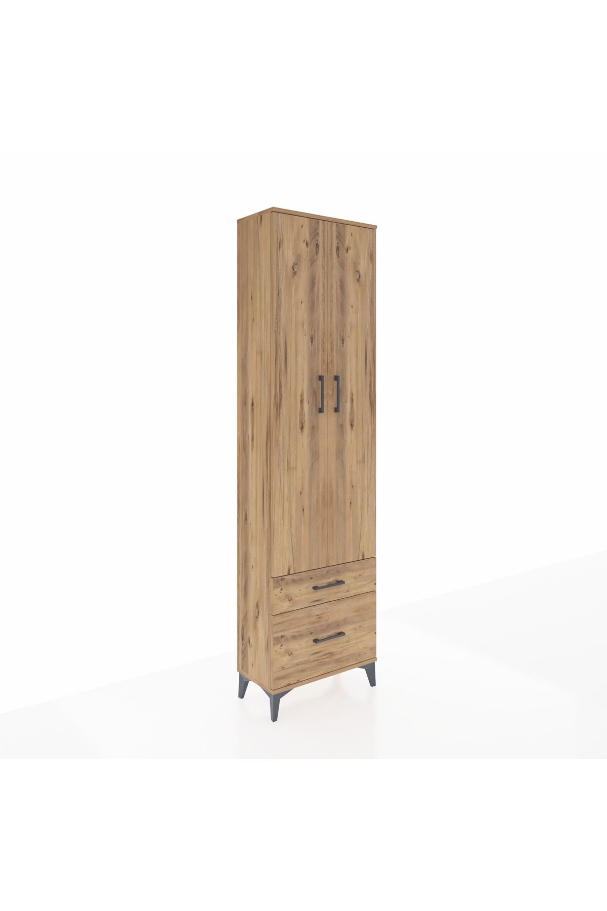 Arges Dolap 3 Raflı 2 Çekmeceli Tek Askılı 60x30x221 Çam-Çam