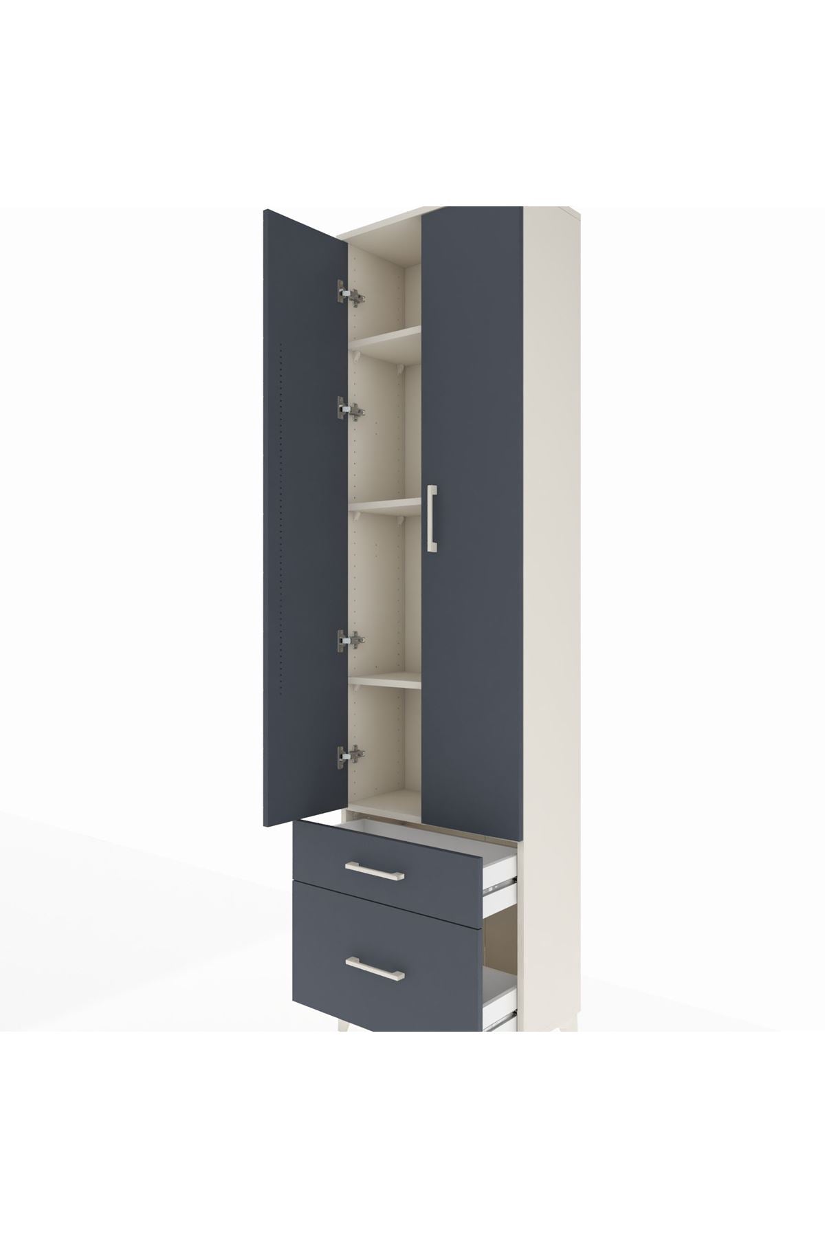 Arges Dolap 4 Raflı 2 Çekmeceli 2 Kapaklı 60x30x221 Aytaşı-Antrasit