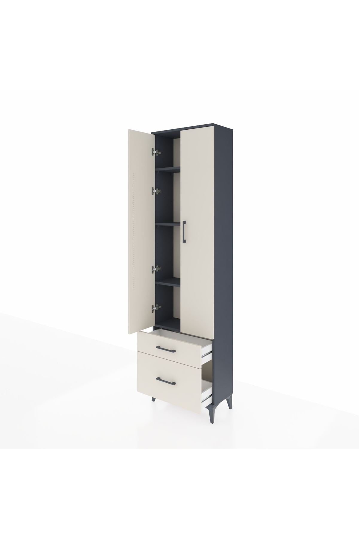 Arges Dolap 4 Raflı 2 Çekmeceli 2 Kapaklı 60x30x221 Antrasit-Aytaşı