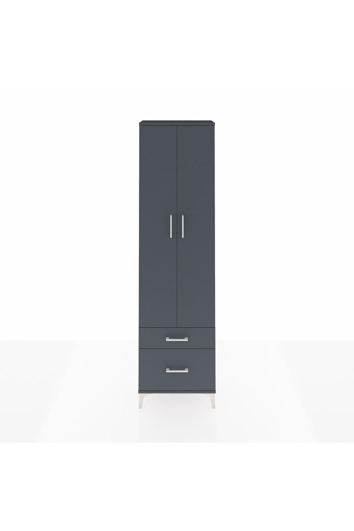 Arges Dolap 4 Raflı 2 Çekmeceli 2 Kapaklı 60x30x221 Antrasit-Antrasit