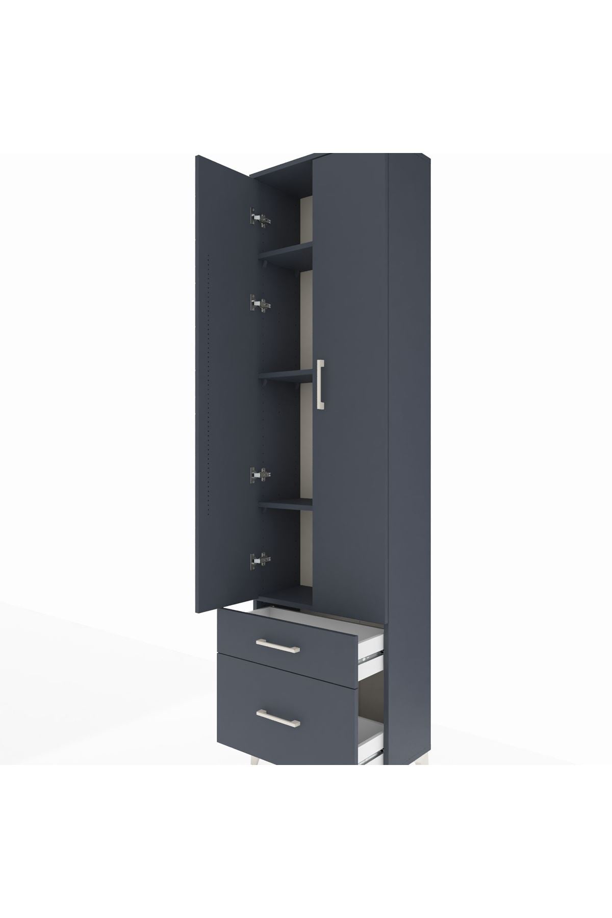 Arges Dolap 4 Raflı 2 Çekmeceli 2 Kapaklı 60x30x221 Antrasit-Antrasit