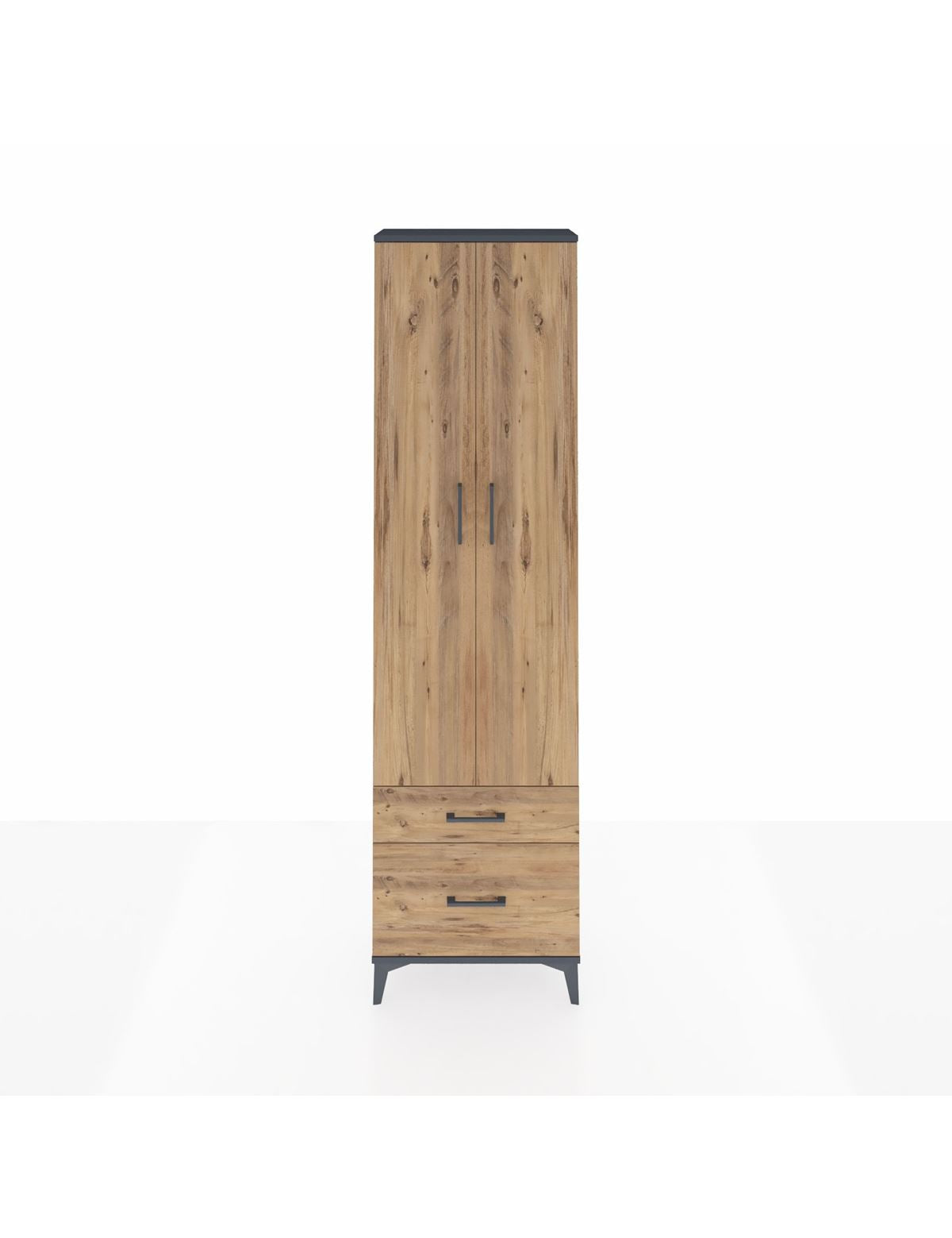 Arges Dolap 4 Raflı 2 Çekmeceli 2 Kapaklı 60x30x221 Antrasit-Çam