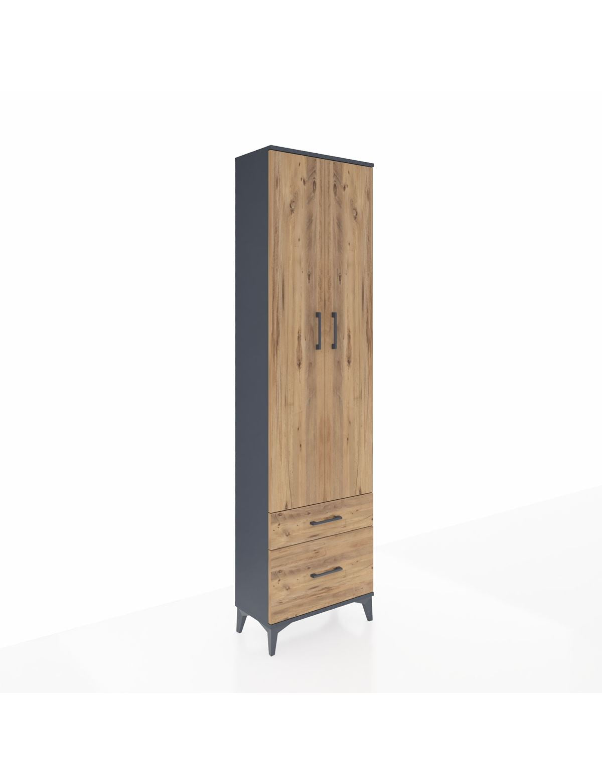 Arges Dolap 4 Raflı 2 Çekmeceli 2 Kapaklı 60x30x221 Antrasit-Çam