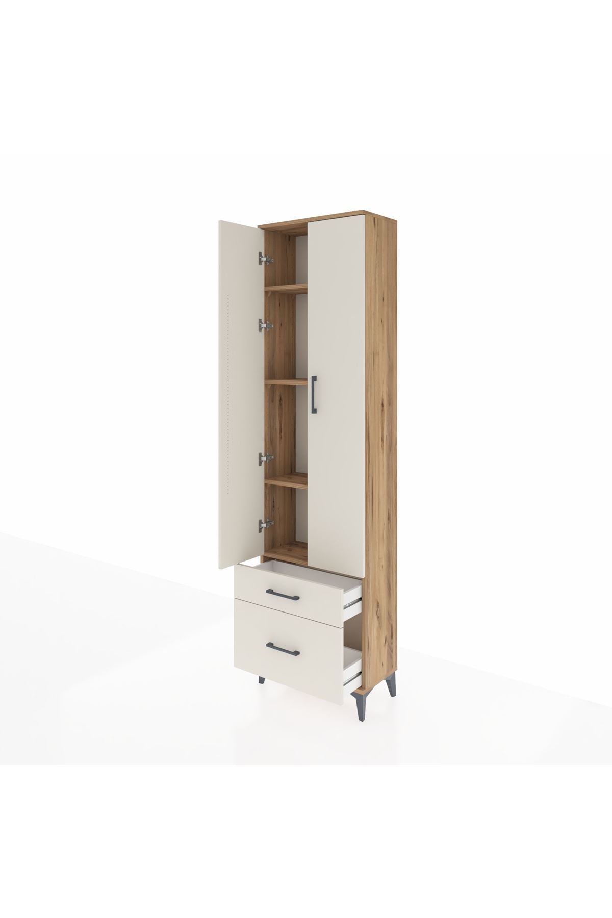 Arges Dolap 4 Raflı 2 Çekmeceli 2 Kapaklı 60x30x221 Çam-Aytaşı