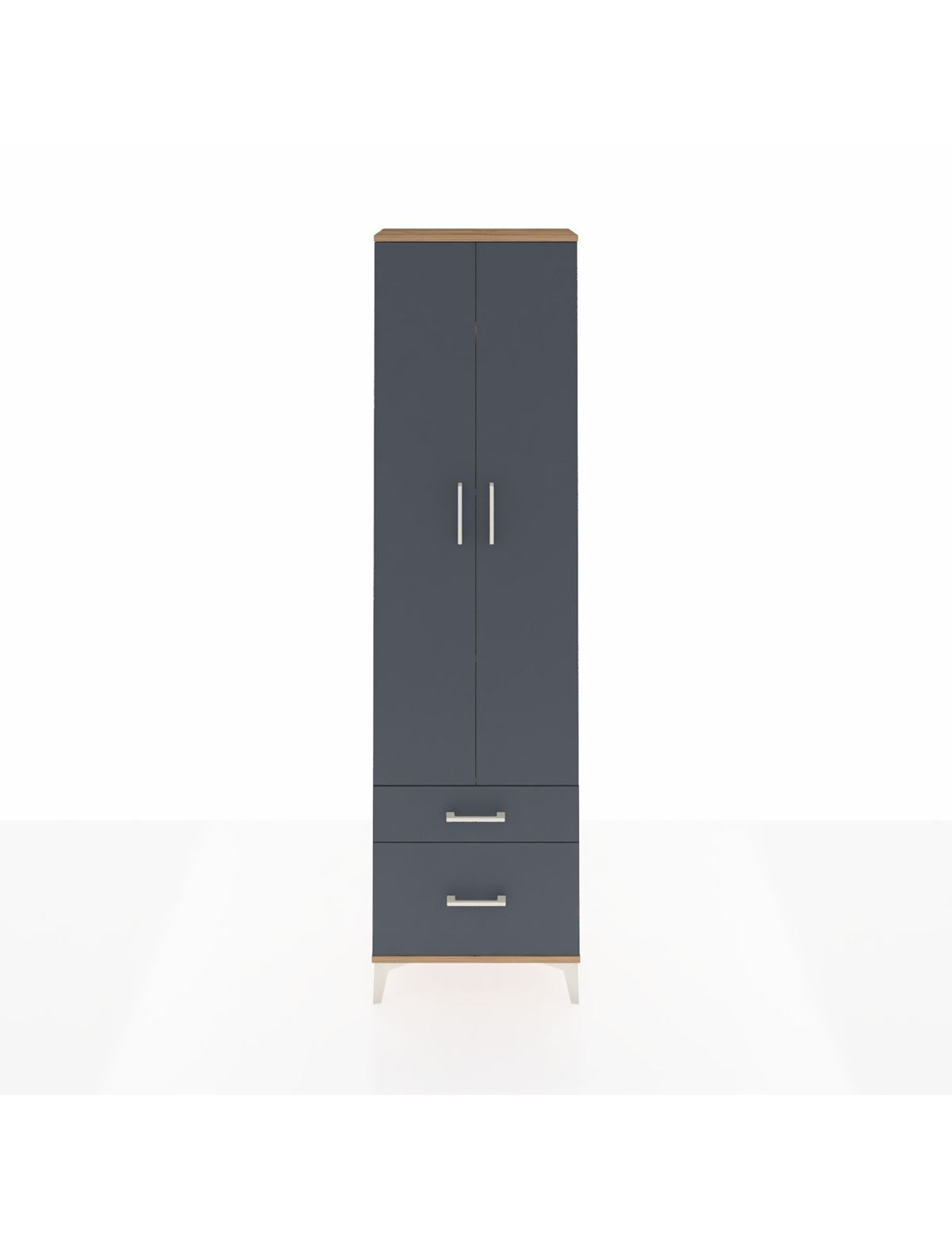 Arges Dolap 4 Raflı 2 Çekmeceli 2 Kapaklı 60x30x221 Çam-Antrasit