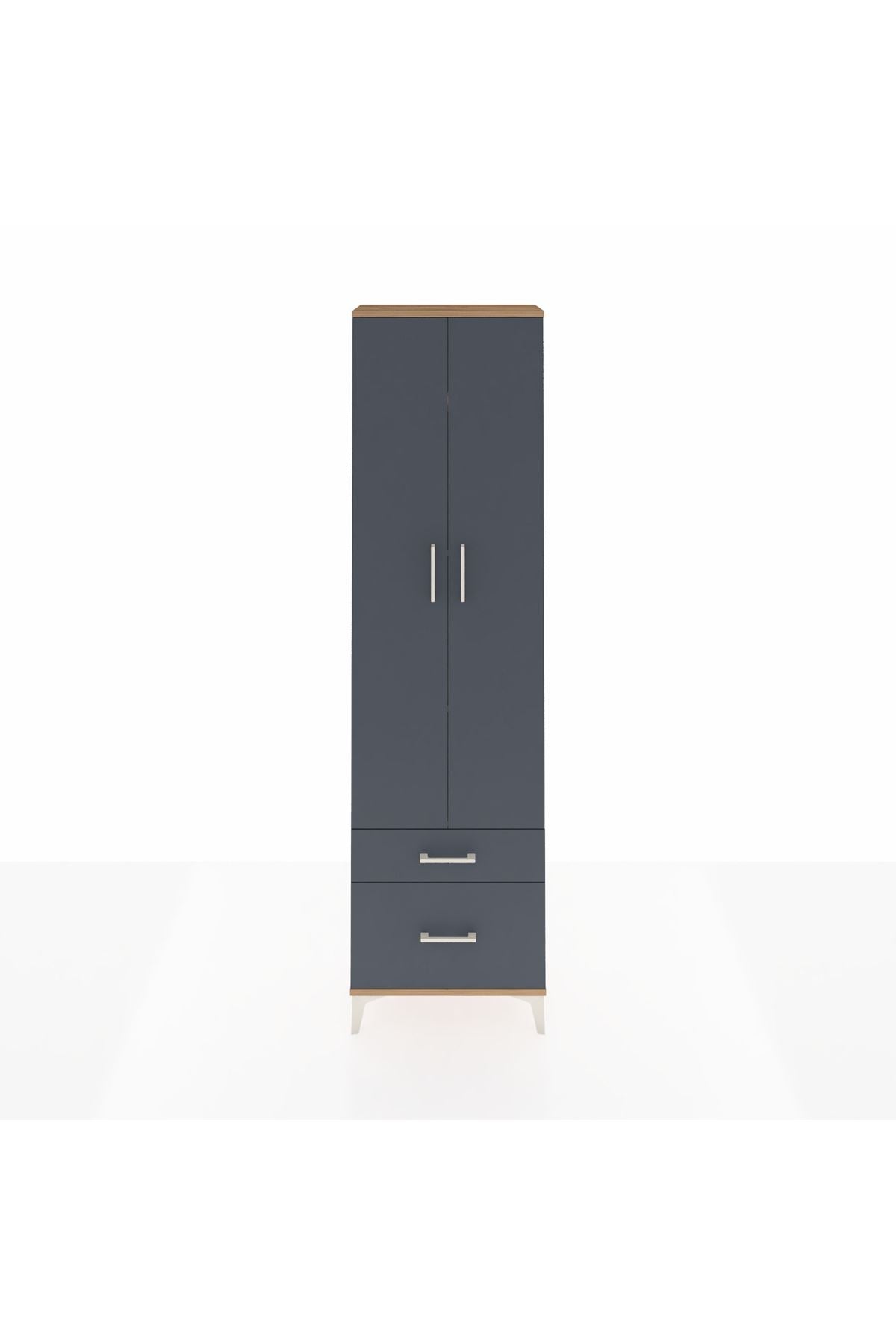 Arges Dolap 4 Raflı 2 Çekmeceli 2 Kapaklı 60x30x221 Çam-Antrasit