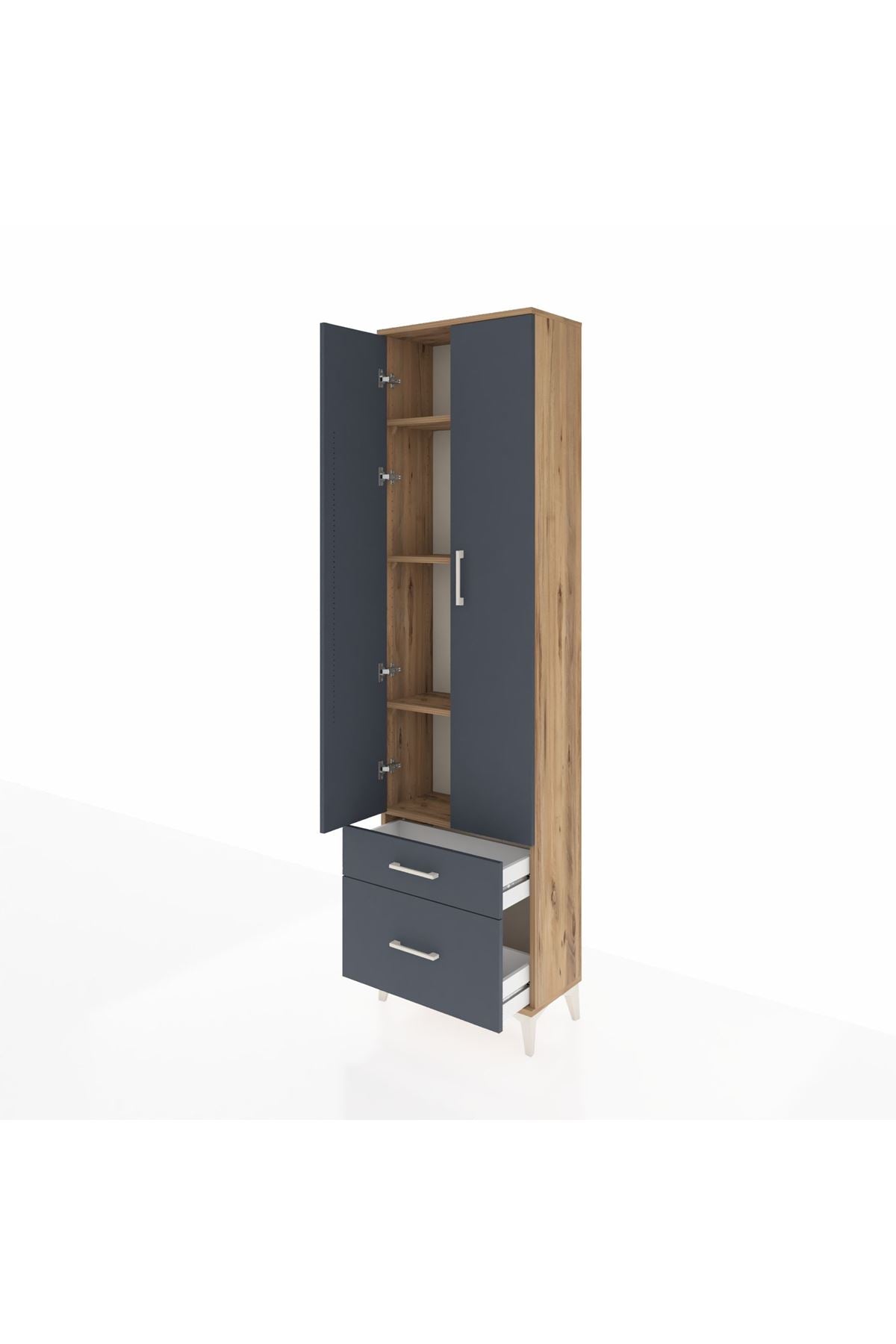 Arges Dolap 4 Raflı 2 Çekmeceli 2 Kapaklı 60x30x221 Çam-Antrasit