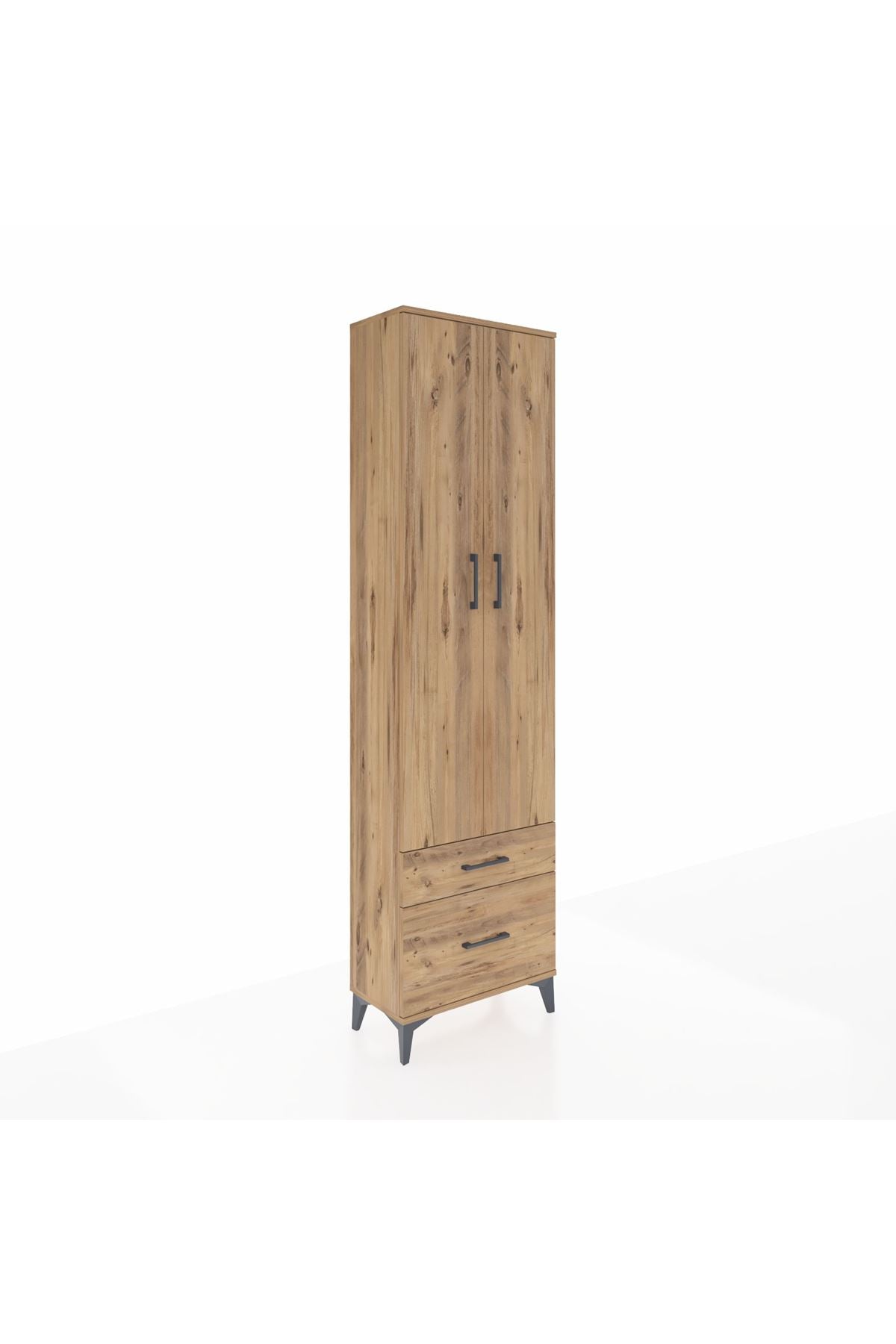 Arges Dolap 4 Raflı 2 Çekmeceli 2 Kapaklı 60x30x221 Çam-Çam