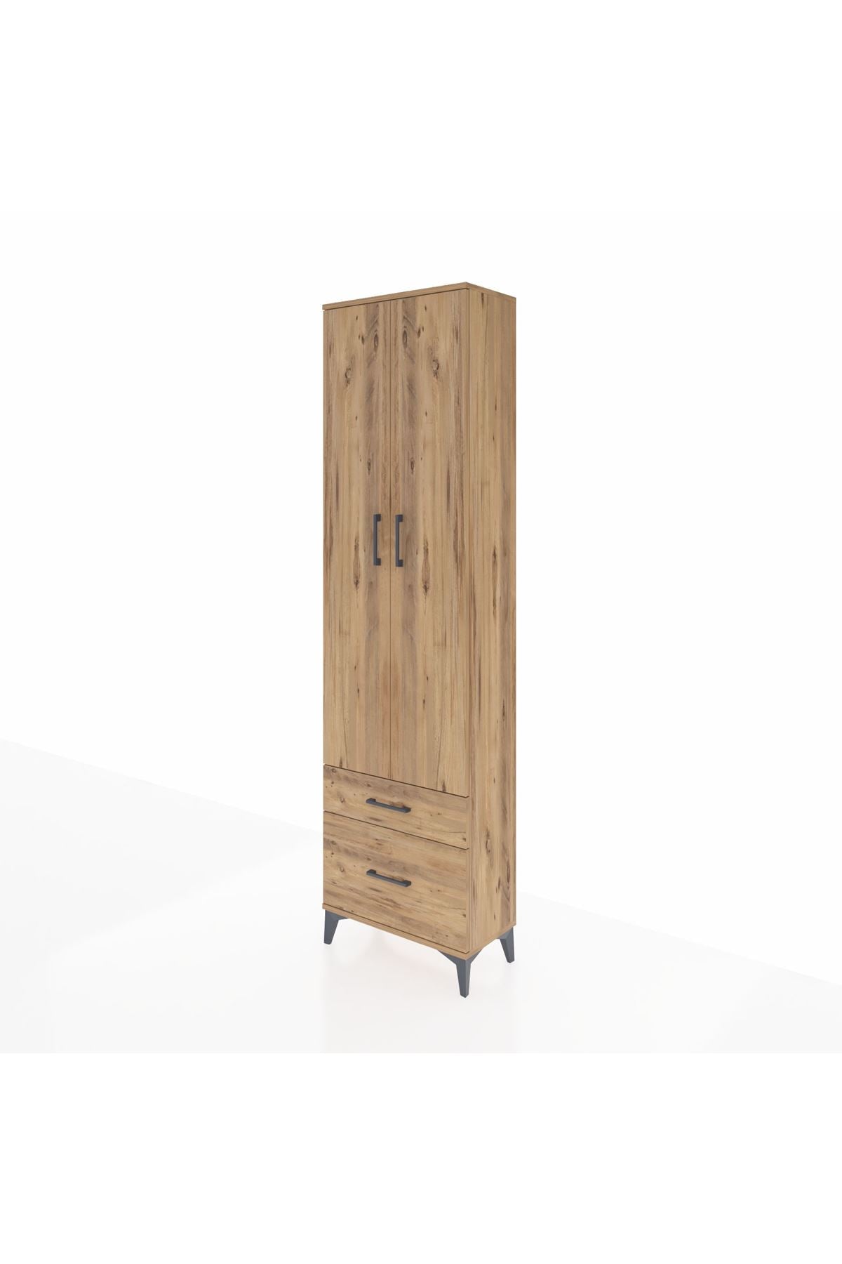 Arges Dolap 4 Raflı 2 Çekmeceli 2 Kapaklı 60x30x221 Çam-Çam