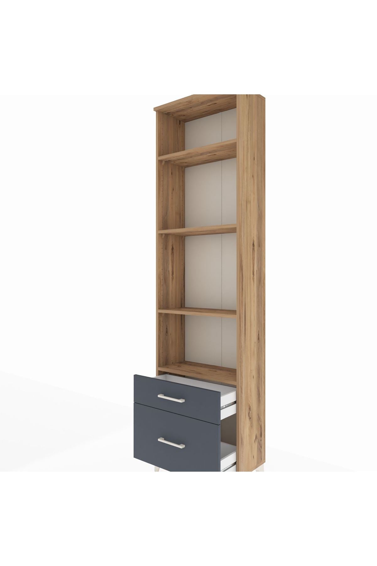 Arges Dolap 4 Raflı 2 Çekmeceli 60x30x221 Çam-Antrasit