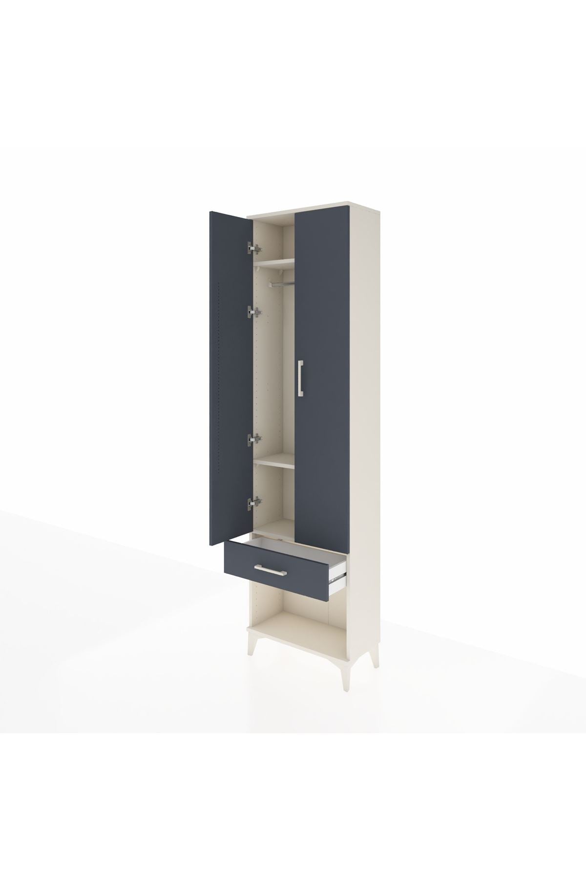 Arges Dolap 3 Raflı Tek Çekmeceli Tek Askılı 60x30x221 Aytaşı-Antrasit