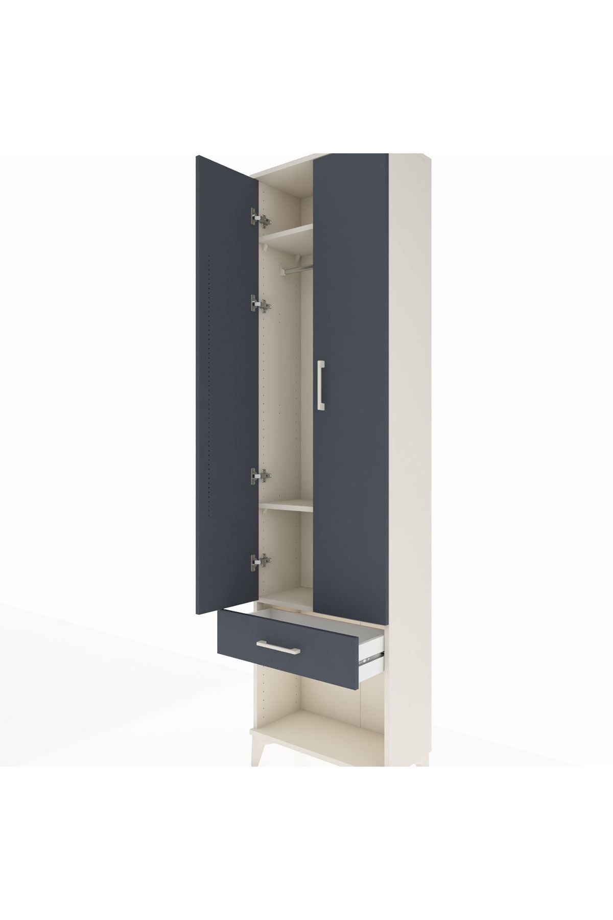 Arges Dolap 3 Raflı Tek Çekmeceli Tek Askılı 60x30x221 Aytaşı-Antrasit