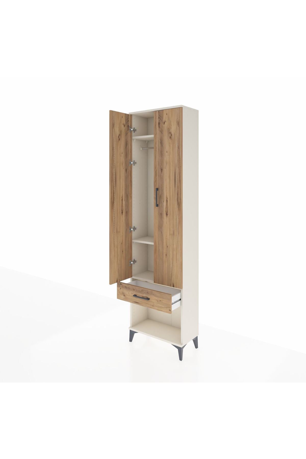 Arges Dolap 3 Raflı Tek Çekmeceli Tek Askılı 60x30x221 Aytaşı-Çam