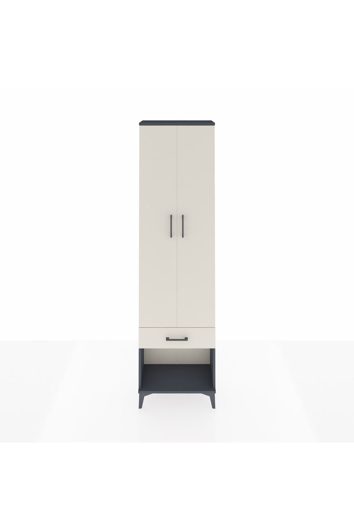 Arges Dolap 3 Raflı Tek Çekmeceli Tek Askılı 60x30x221 Antrasit-Aytaşı