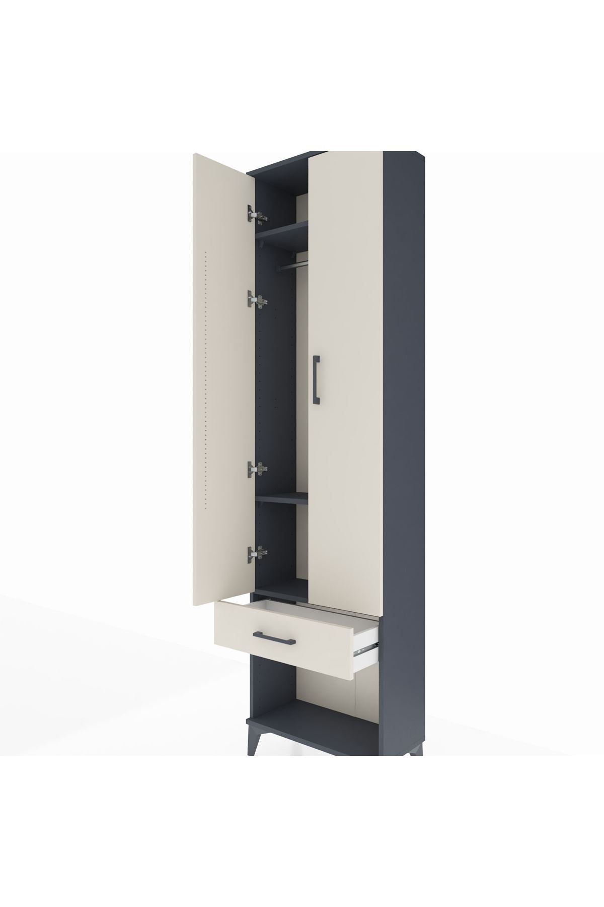 Arges Dolap 3 Raflı Tek Çekmeceli Tek Askılı 60x30x221 Antrasit-Aytaşı