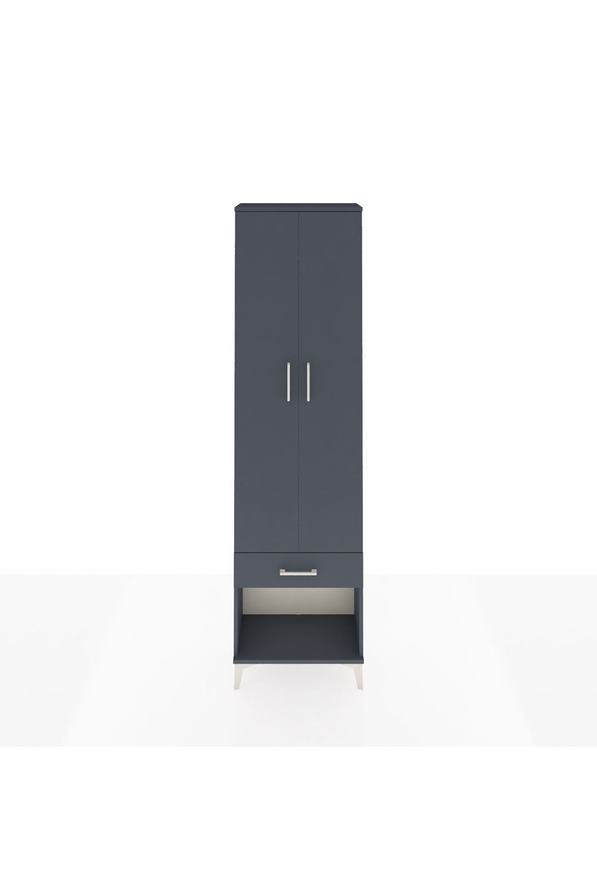 Arges Dolap 3 Raflı Tek Çekmeceli Tek Askılı 60x30x221 Antrasit-Antrasit