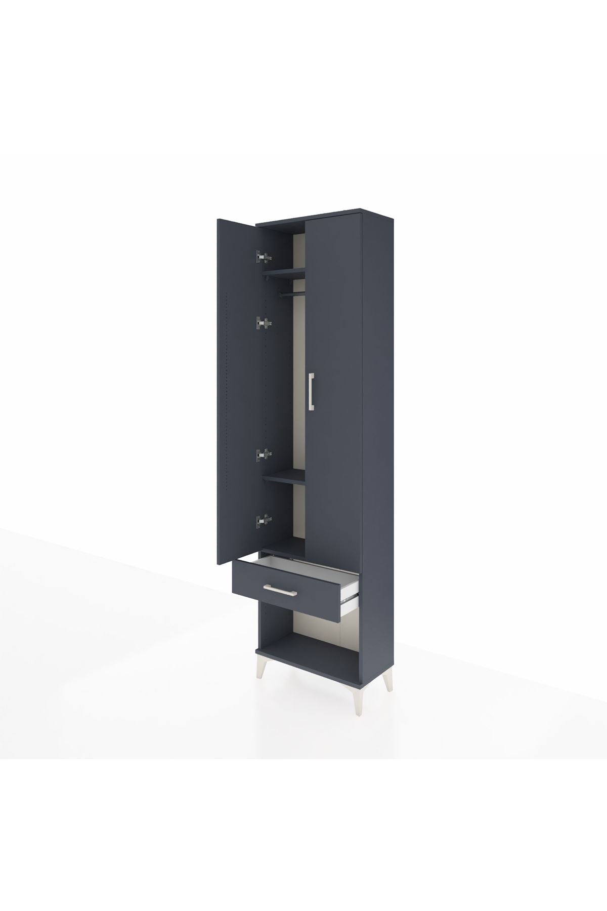 Arges Dolap 3 Raflı Tek Çekmeceli Tek Askılı 60x30x221 Antrasit-Antrasit