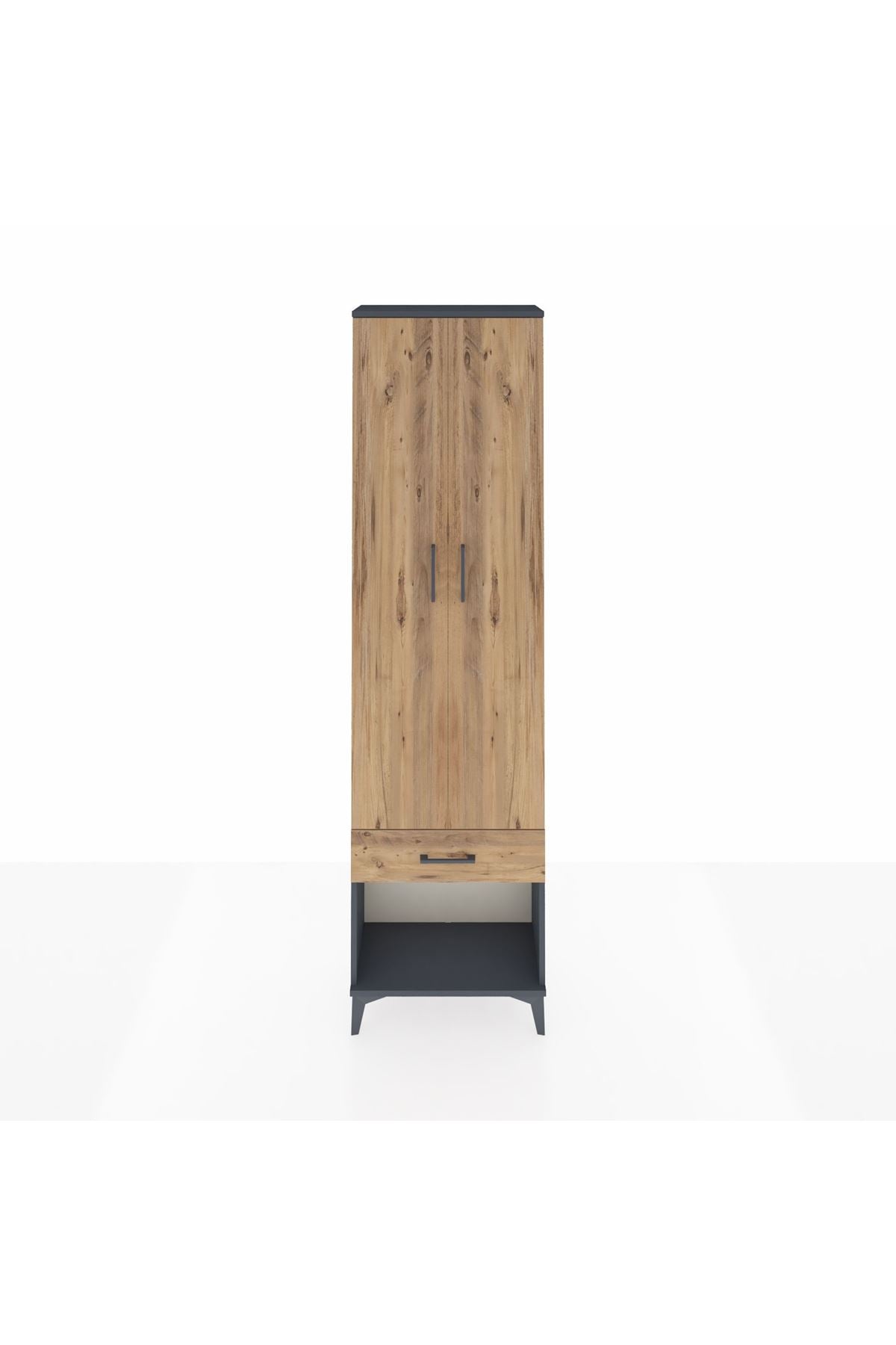 Arges Dolap 3 Raflı Tek Çekmeceli Tek Askılı 60x30x221 Antrasit-Çam