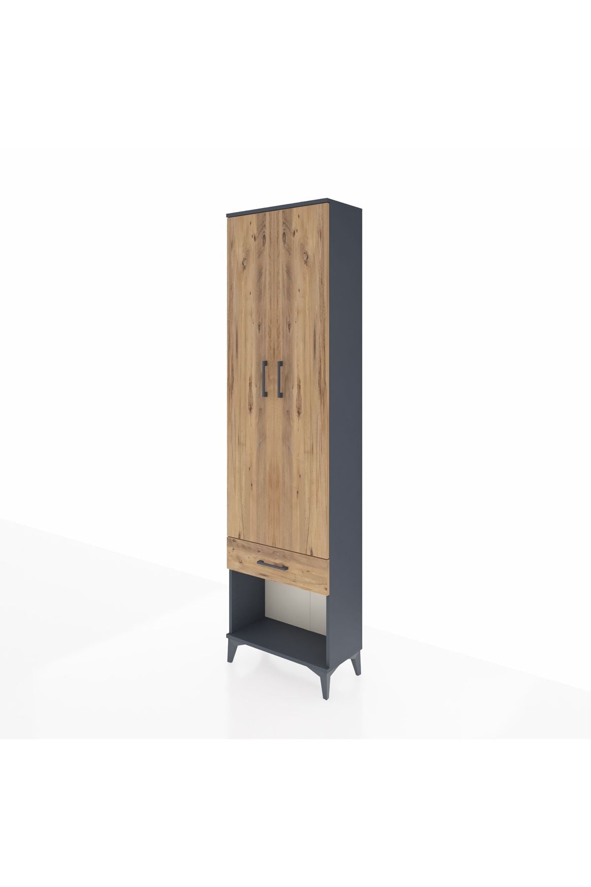 Arges Dolap 3 Raflı Tek Çekmeceli Tek Askılı 60x30x221 Antrasit-Çam