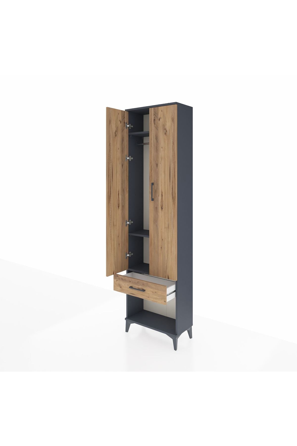 Arges Dolap 3 Raflı Tek Çekmeceli Tek Askılı 60x30x221 Antrasit-Çam