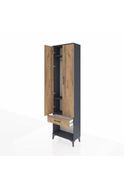 Arges Dolap 3 Raflı Tek Çekmeceli Tek Askılı 60x30x221 Antrasit-Çam