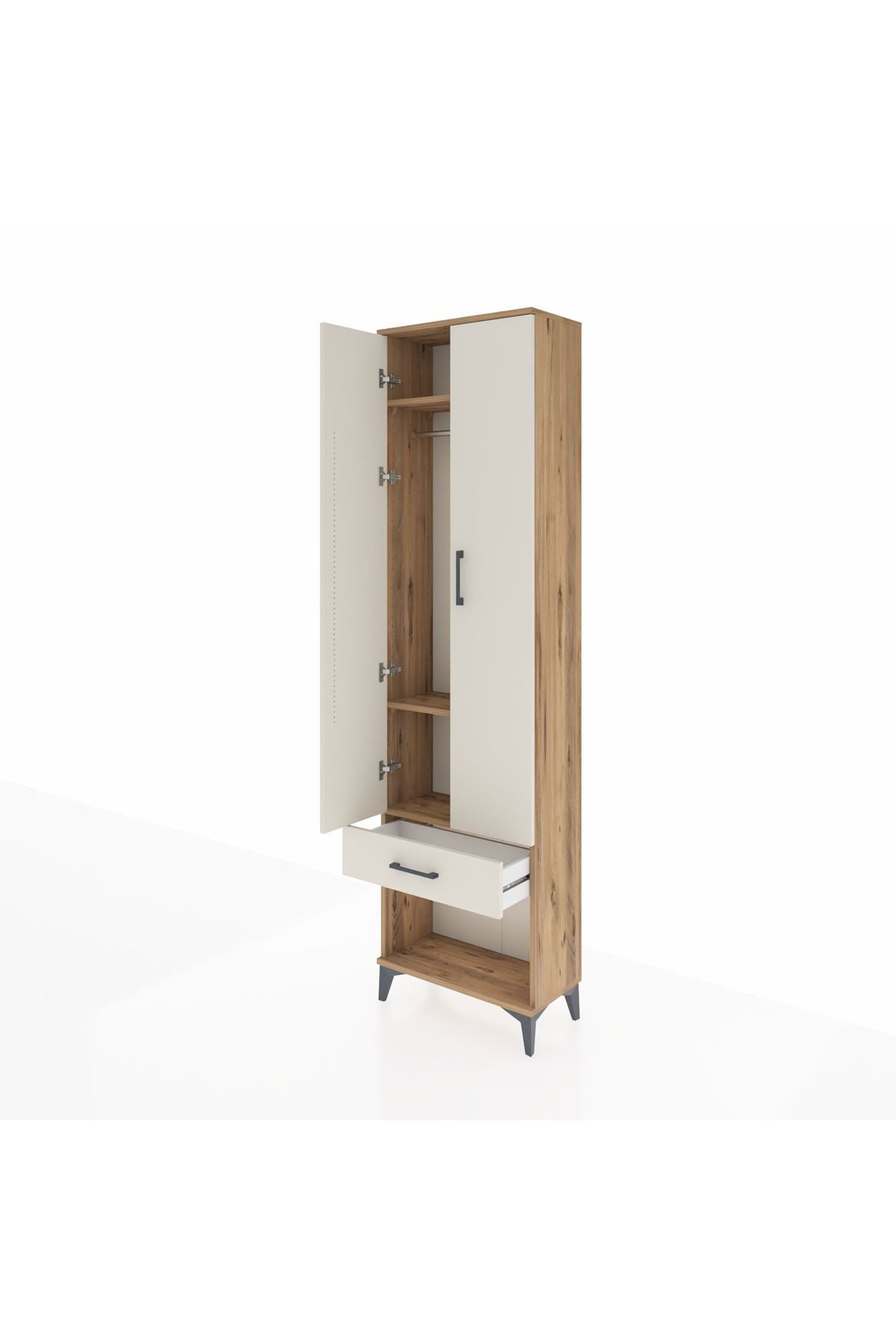 Arges Dolap 3 Raflı Tek Çekmeceli Tek Askılı 60x30x221 Çam-Aytaşı