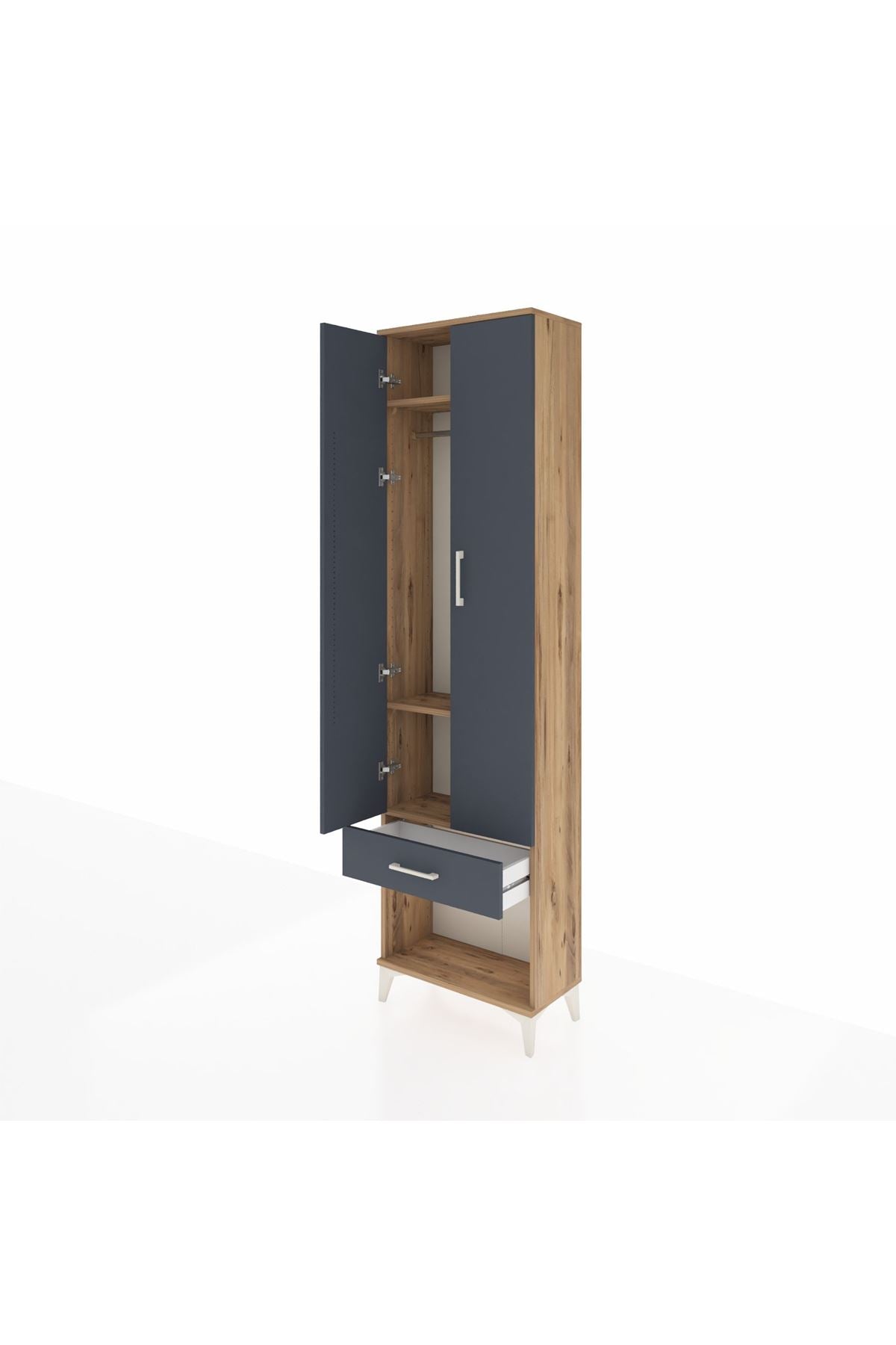 Arges Dolap 3 Raflı Tek Çekmeceli Tek Askılı 60x30x221 Çam-Antrasit