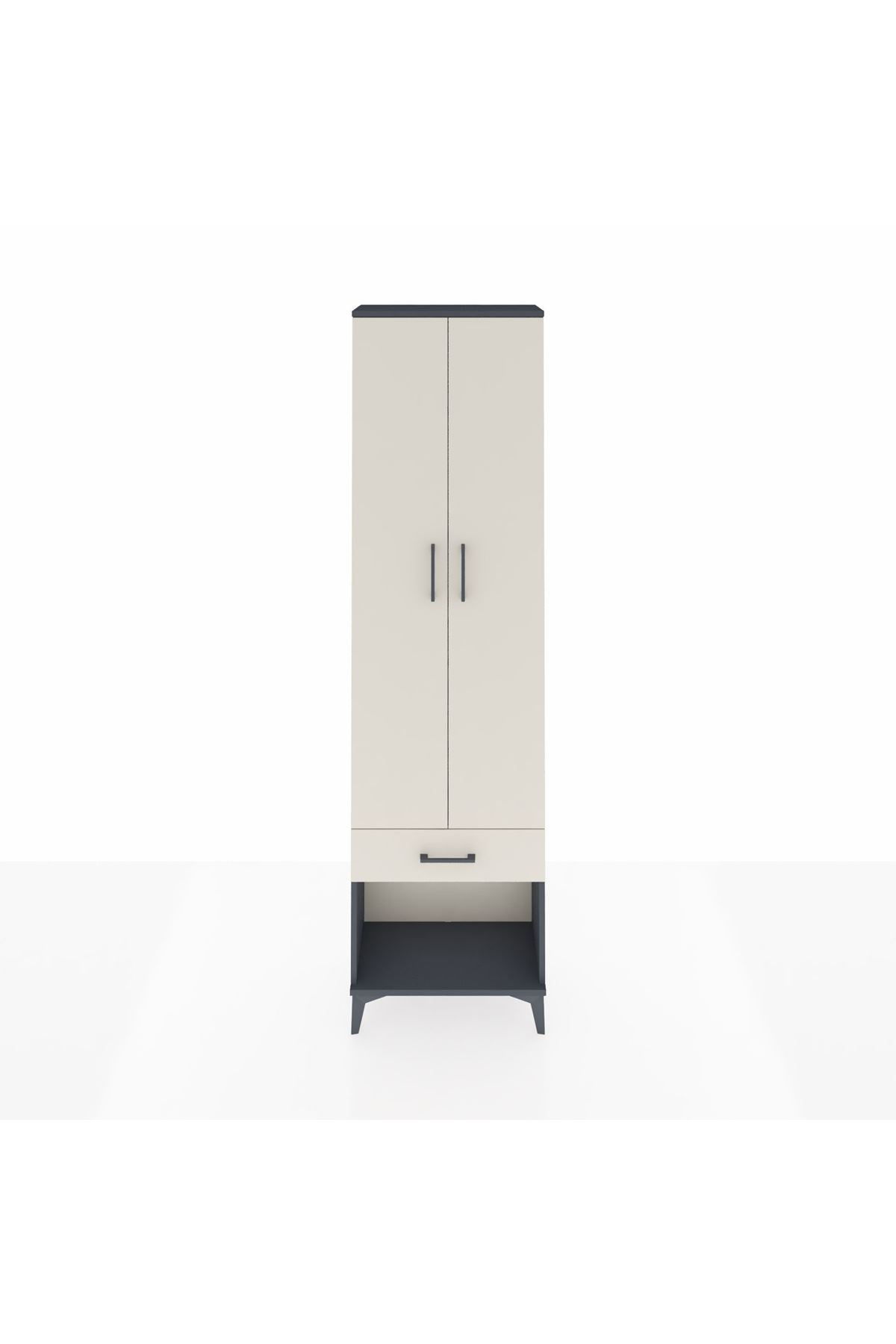 Arges Dolap 4 Raflı Tek Çekmeceli 2 Kapaklı 60x30x221 Antrasit-Aytaşı