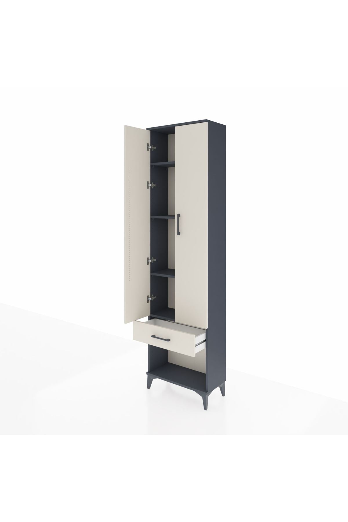 Arges Dolap 4 Raflı Tek Çekmeceli 2 Kapaklı 60x30x221 Antrasit-Aytaşı