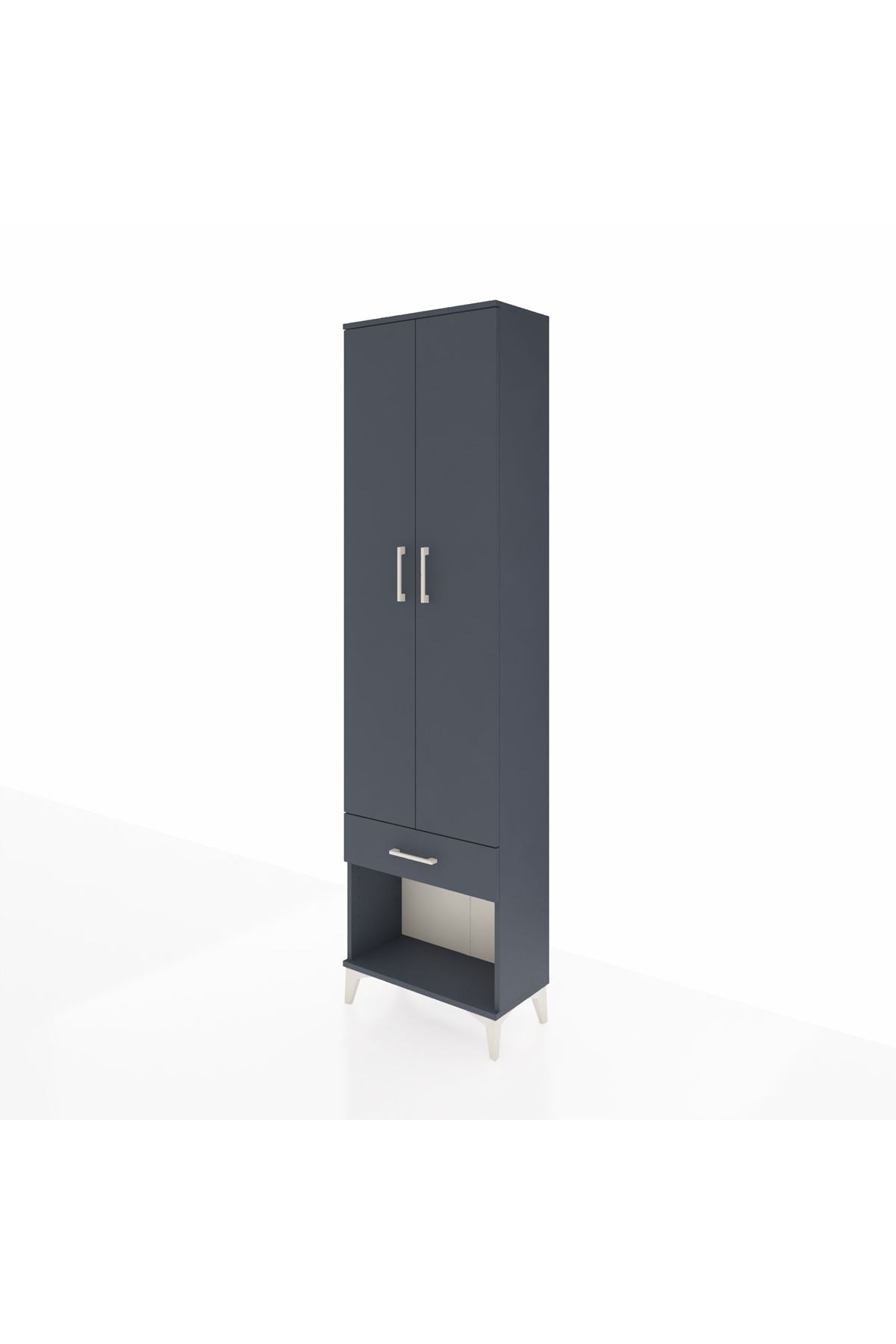 Arges Dolap 4 Raflı Tek Çekmeceli 2 Kapaklı 60x30x221 Antrasit-Antrasit