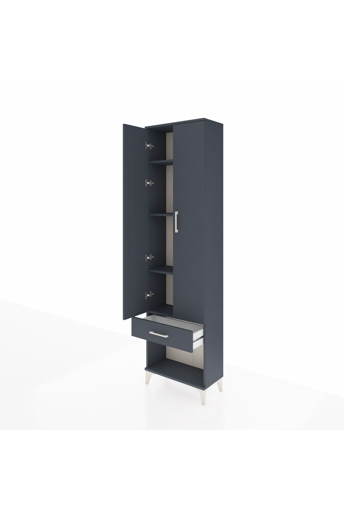 Arges Dolap 4 Raflı Tek Çekmeceli 2 Kapaklı 60x30x221 Antrasit-Antrasit