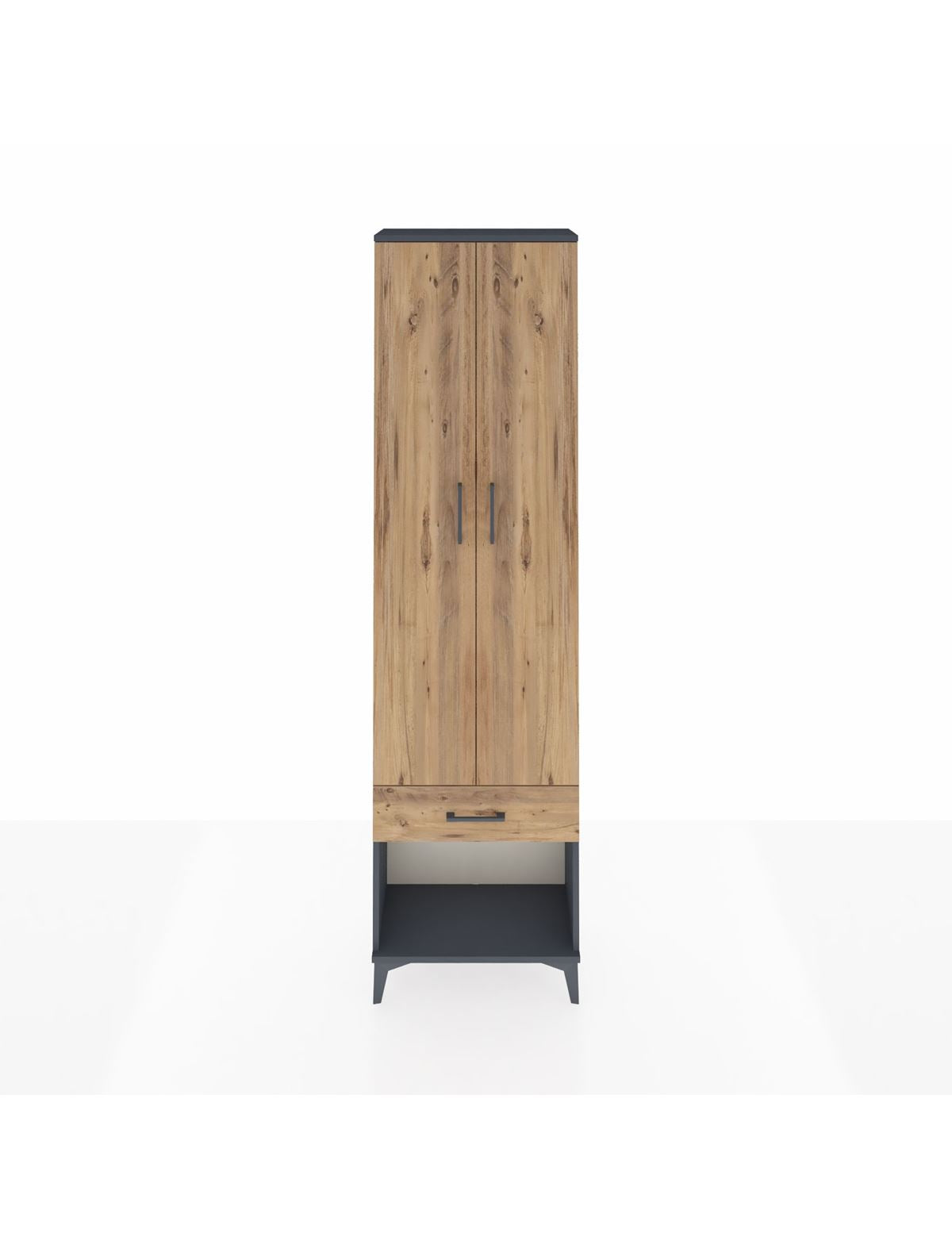 Arges Dolap 4 Raflı Tek Çekmeceli 2 Kapaklı 60x30x221 Antrasit-Çam