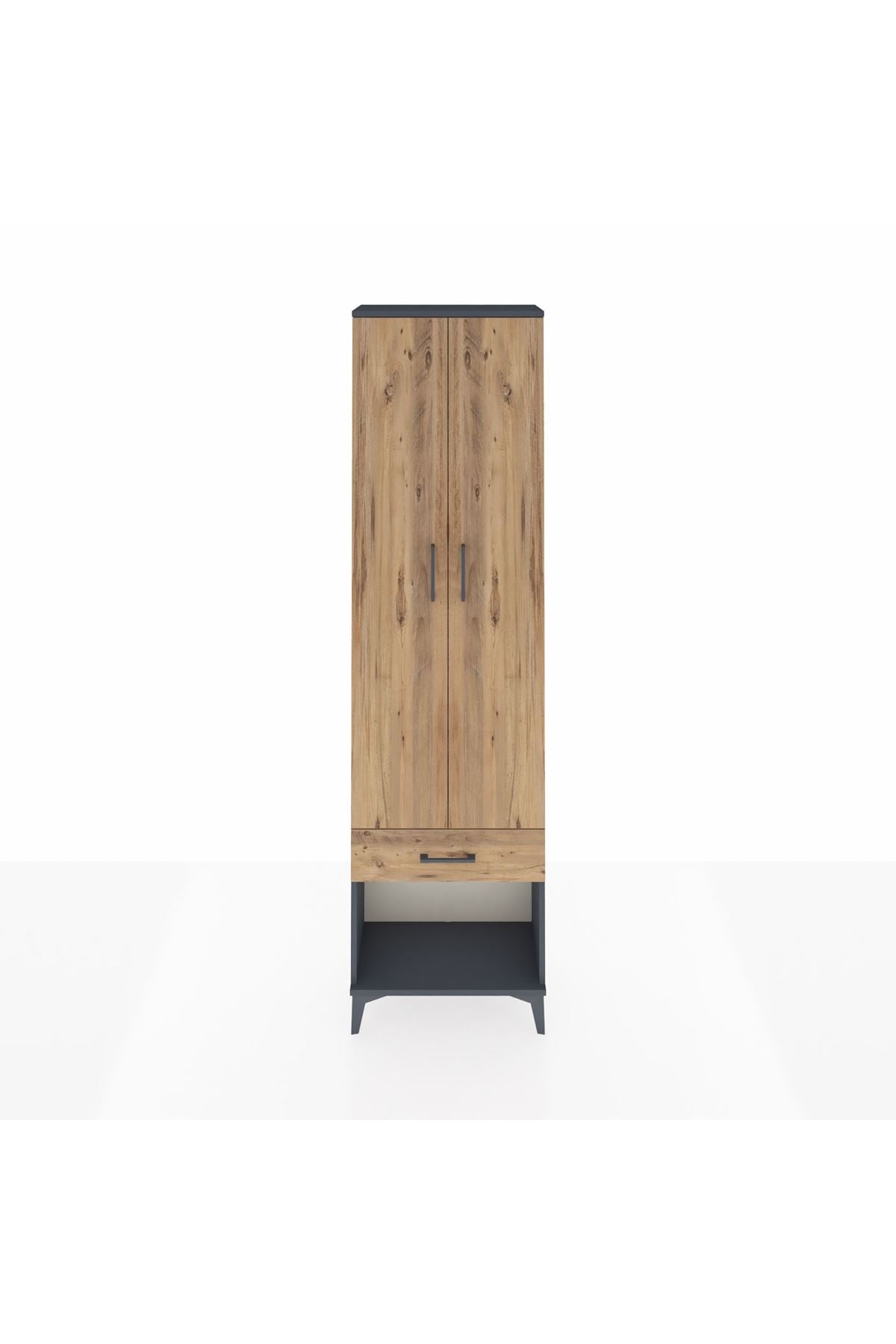 Arges Dolap 4 Raflı Tek Çekmeceli 2 Kapaklı 60x30x221 Antrasit-Çam