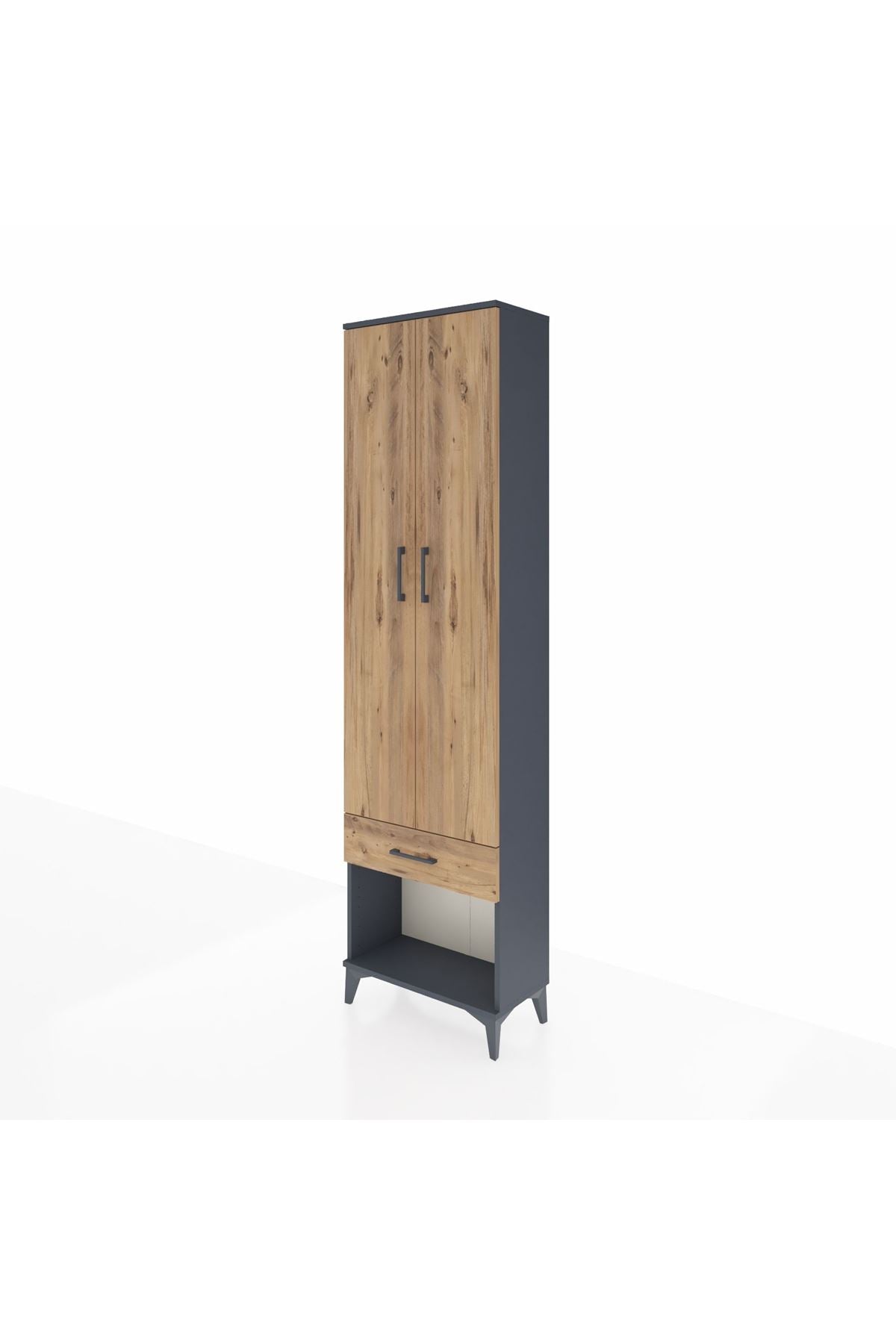 Arges Dolap 4 Raflı Tek Çekmeceli 2 Kapaklı 60x30x221 Antrasit-Çam