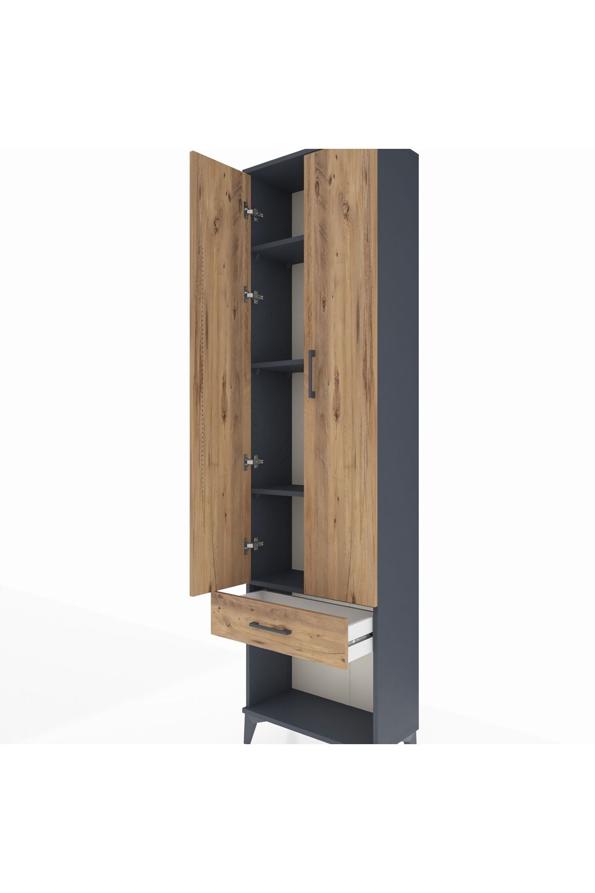 Arges Dolap 4 Raflı Tek Çekmeceli 2 Kapaklı 60x30x221 Antrasit-Çam