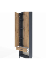 Arges Dolap 4 Raflı Tek Çekmeceli 2 Kapaklı 60x30x221 Antrasit-Çam