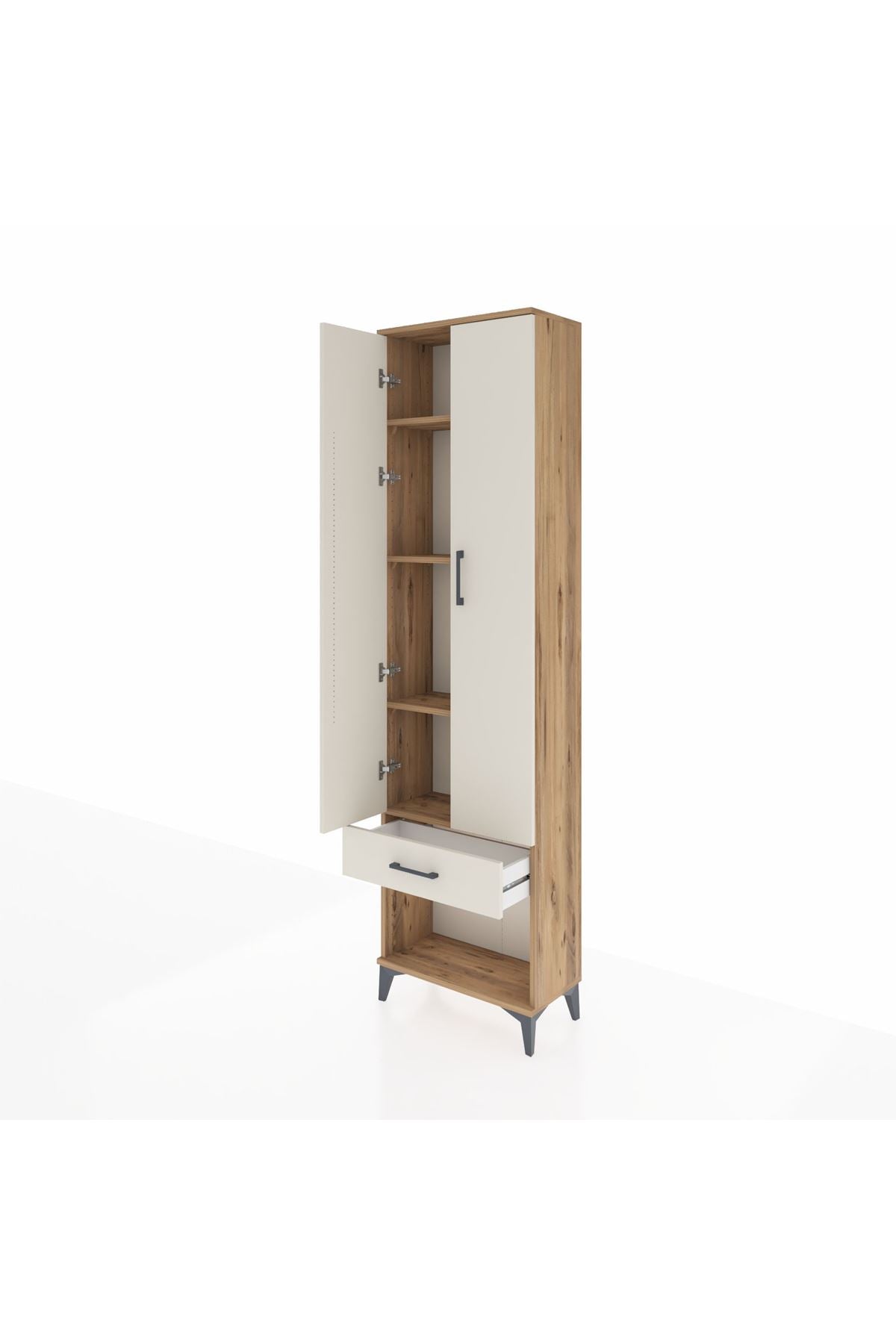 Arges Dolap 4 Raflı Tek Çekmeceli 2 Kapaklı 60x30x221 Çam-Aytaşı