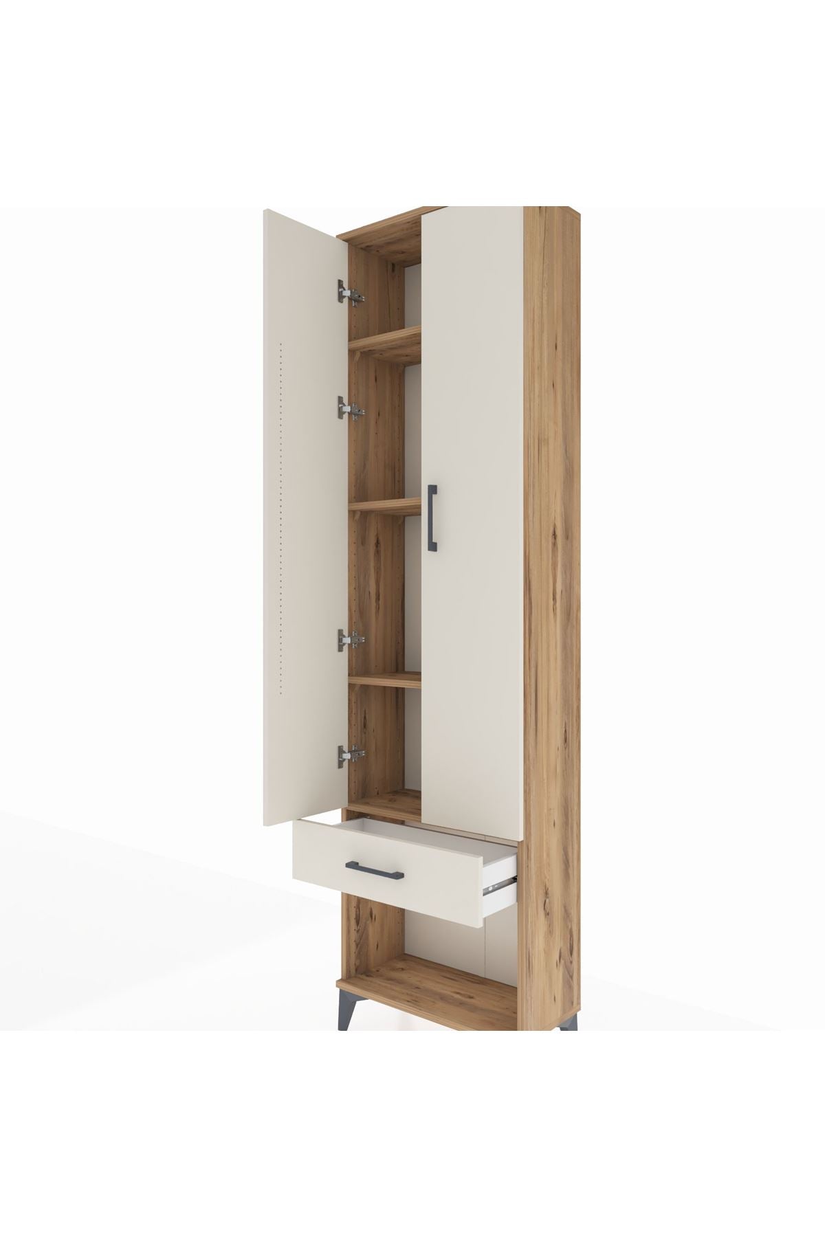 Arges Dolap 4 Raflı Tek Çekmeceli 2 Kapaklı 60x30x221 Çam-Aytaşı