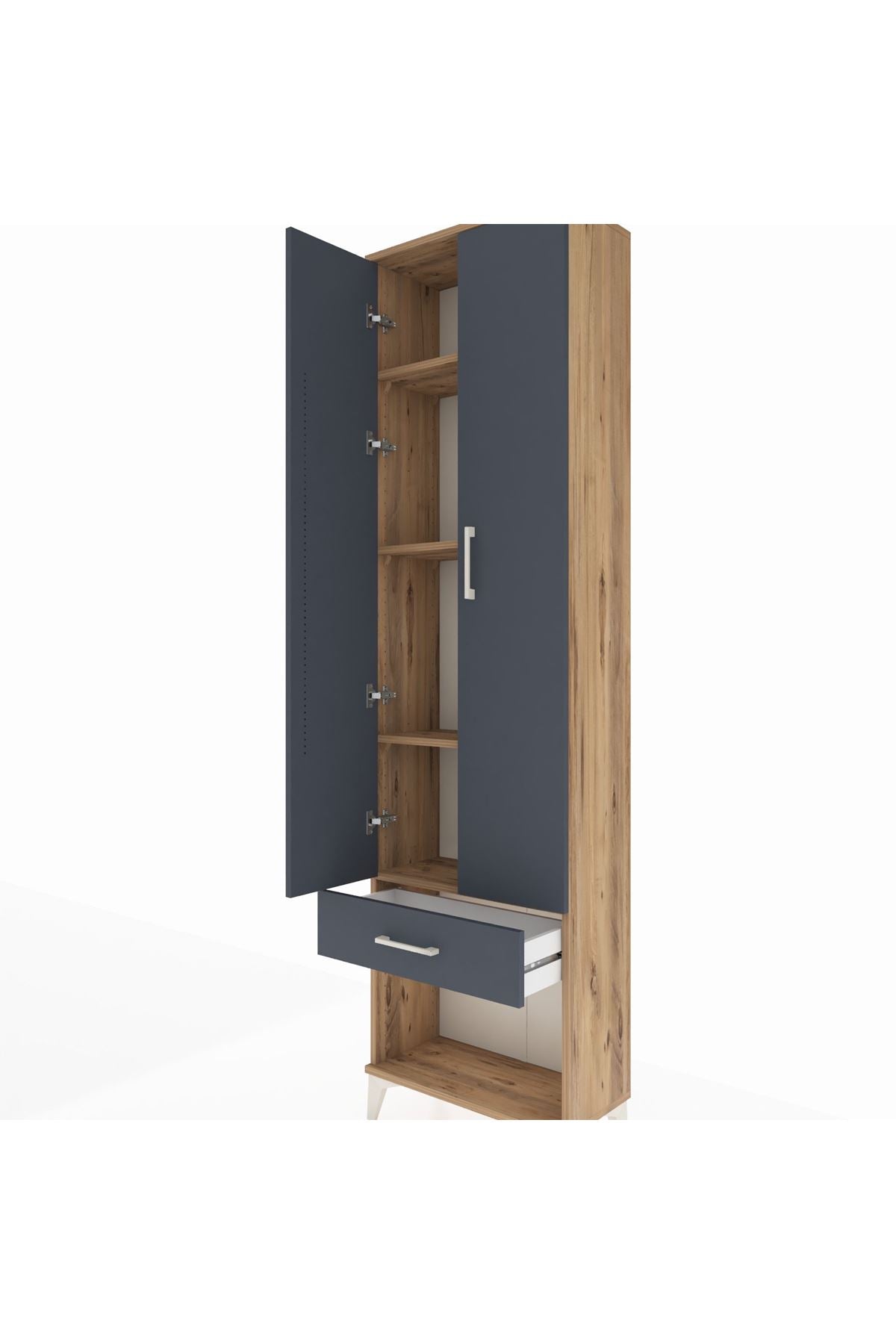 Arges Dolap 4 Raflı Tek Çekmeceli 2 Kapaklı 60x30x221 Çam-Antrasit