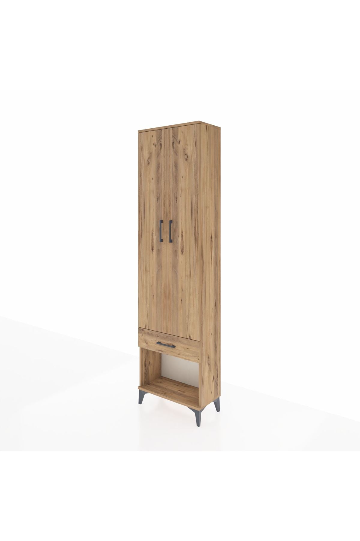 Arges Dolap 4 Raflı Tek Çekmeceli 2 Kapaklı 60x30x221 Çam-Çam