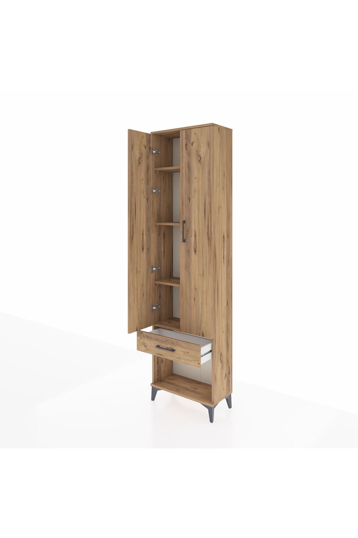 Arges Dolap 4 Raflı Tek Çekmeceli 2 Kapaklı 60x30x221 Çam-Çam