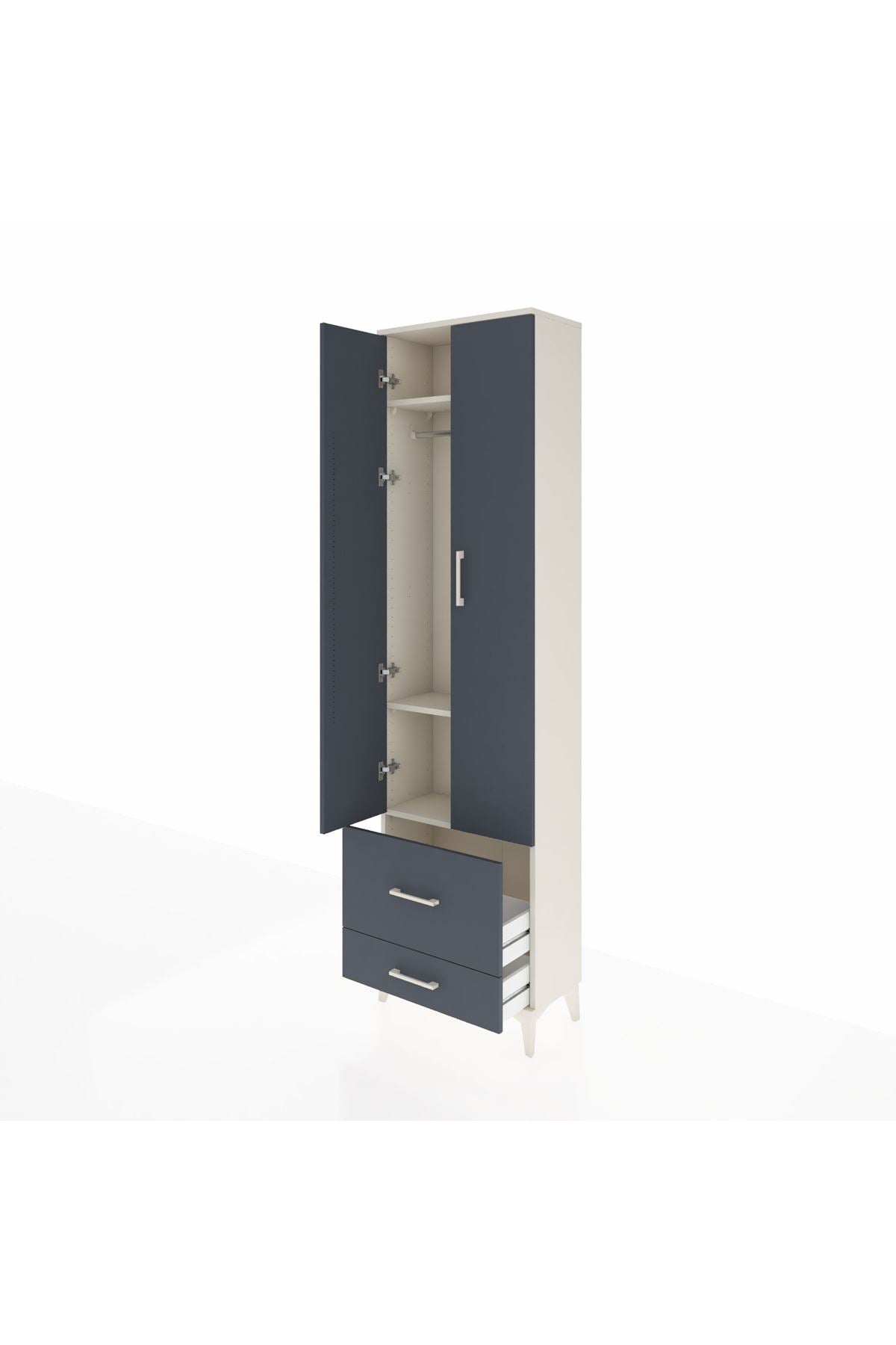 Arges Dolap 3 Raflı 2 Çekmeceli Tek Askılı 60x30x221 Aytaşı-Antrasit