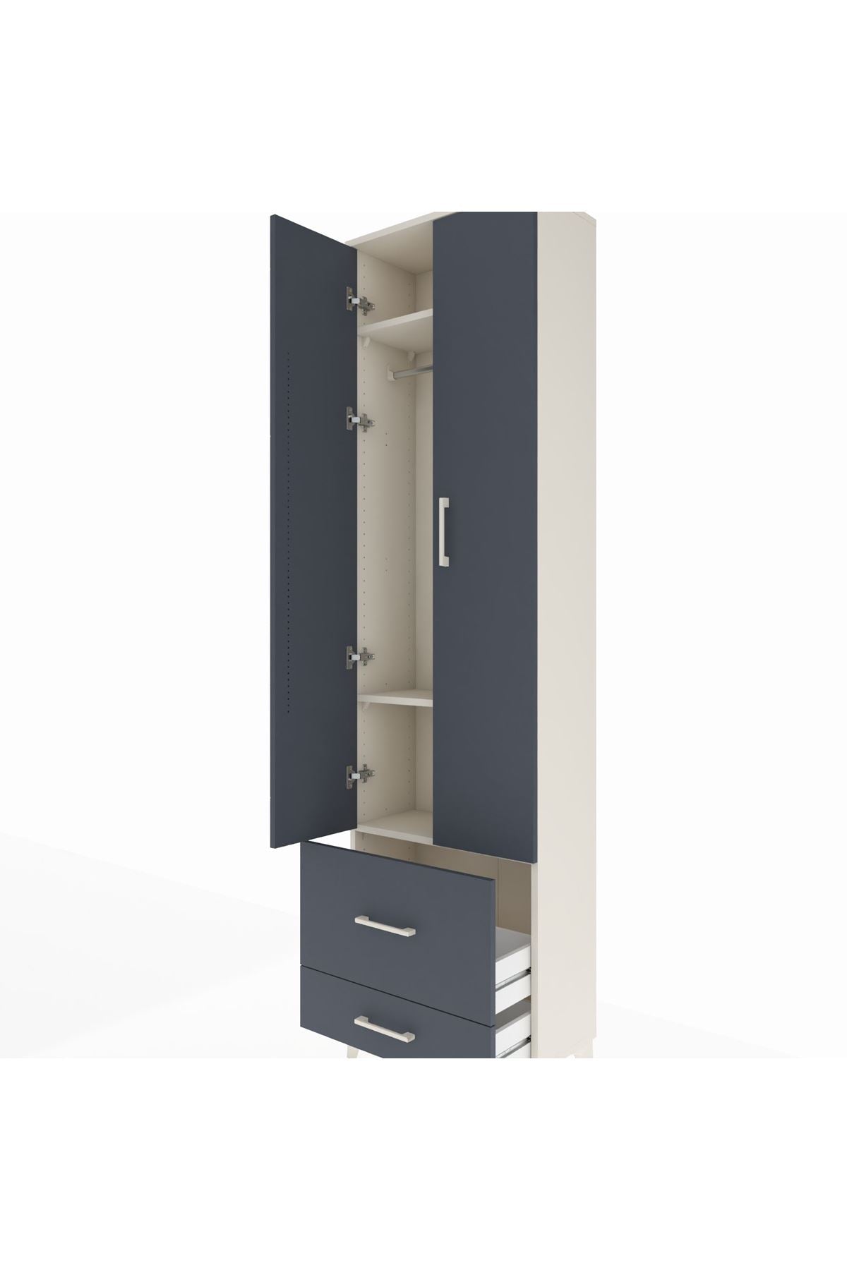 Arges Dolap 3 Raflı 2 Çekmeceli Tek Askılı 60x30x221 Aytaşı-Antrasit