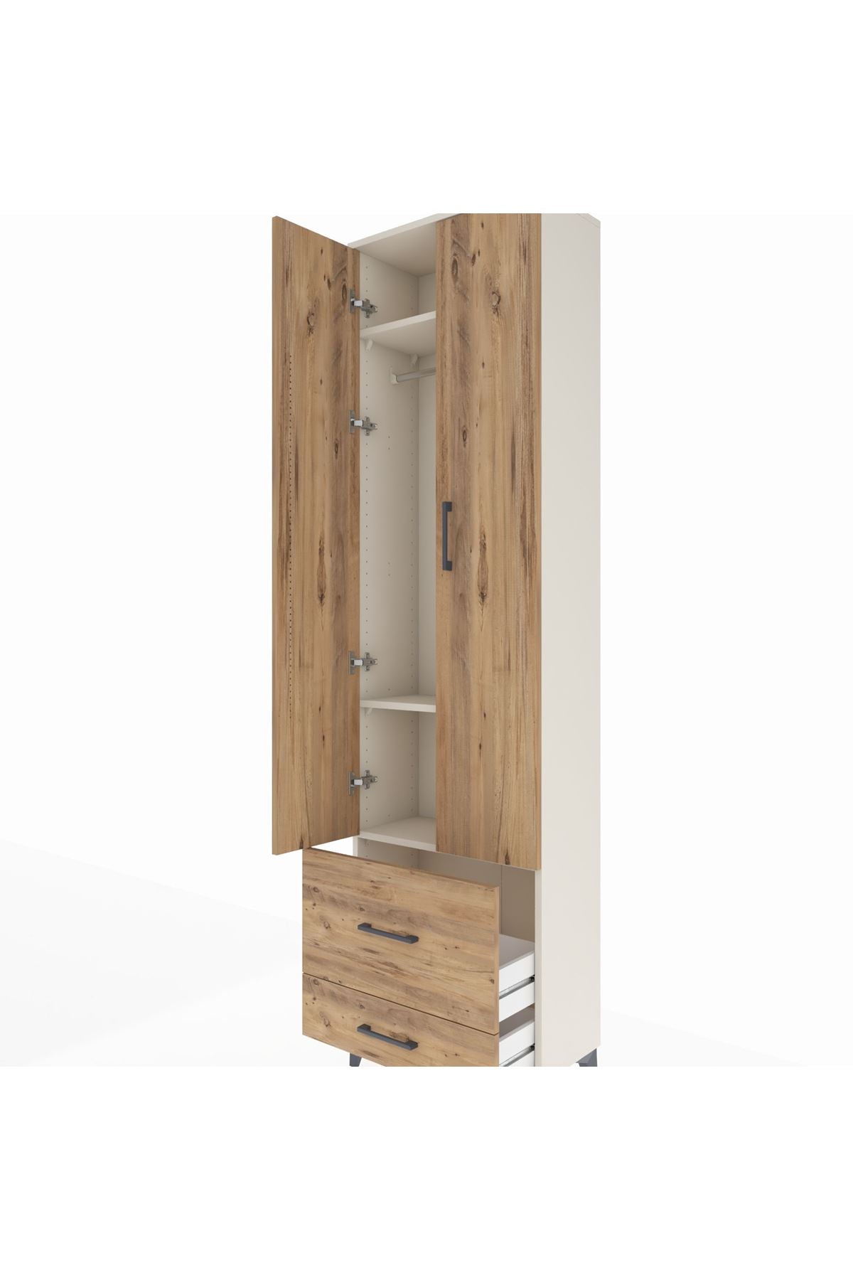 Arges Dolap 3 Raflı 2 Çekmeceli Tek Askılı 60x30x221 Aytaşı-Çam