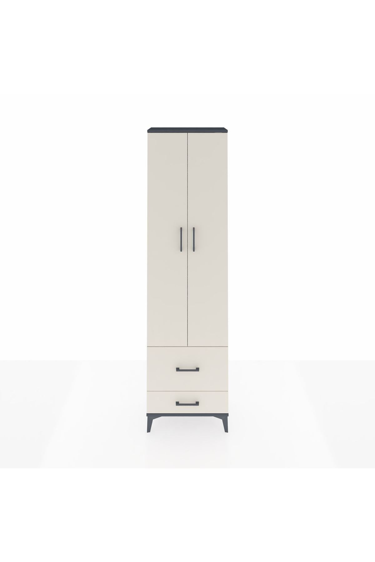 Arges Dolap 3 Raflı 2 Çekmeceli Tek Askılı 60x30x221 Antrasit-Aytaşı