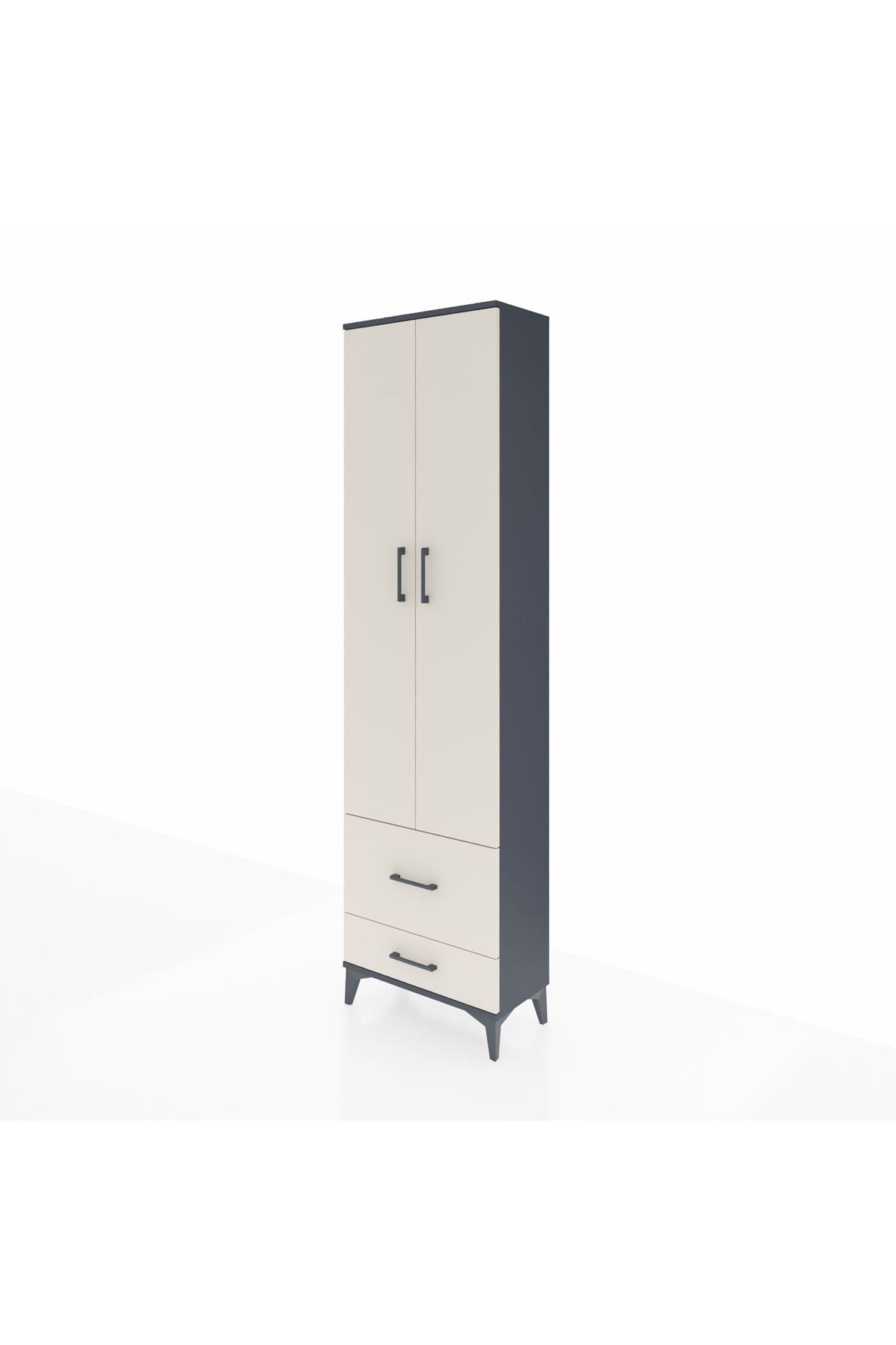 Arges Dolap 3 Raflı 2 Çekmeceli Tek Askılı 60x30x221 Antrasit-Aytaşı