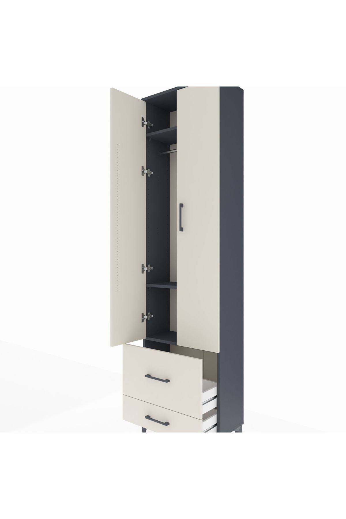 Arges Dolap 3 Raflı 2 Çekmeceli Tek Askılı 60x30x221 Antrasit-Aytaşı