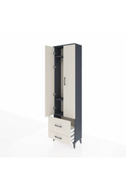 Arges Dolap 3 Raflı 2 Çekmeceli Tek Askılı 60x30x221 Antrasit-Aytaşı