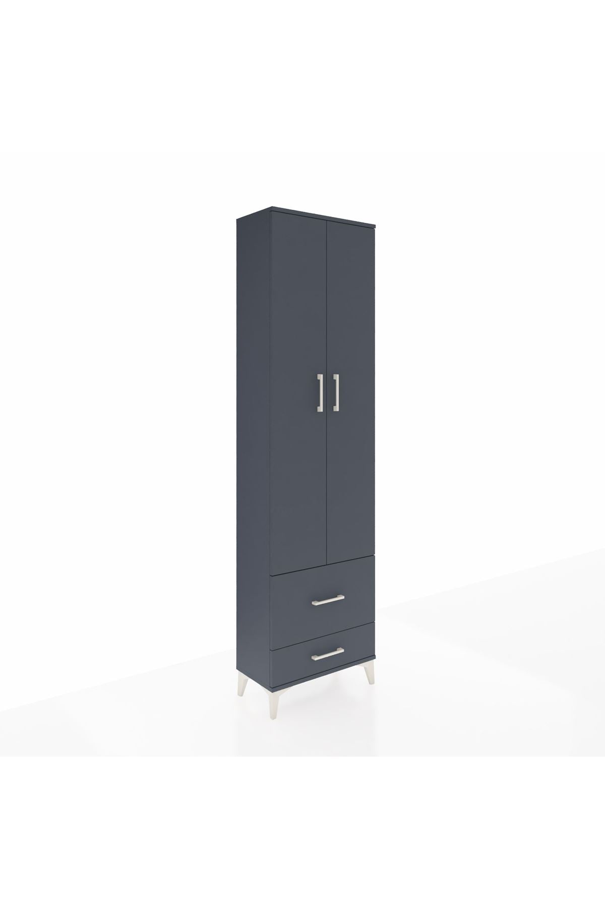 Arges Dolap 3 Raflı 2 Çekmeceli Tek Askılı 60x30x221 Antrasit-Antrasit