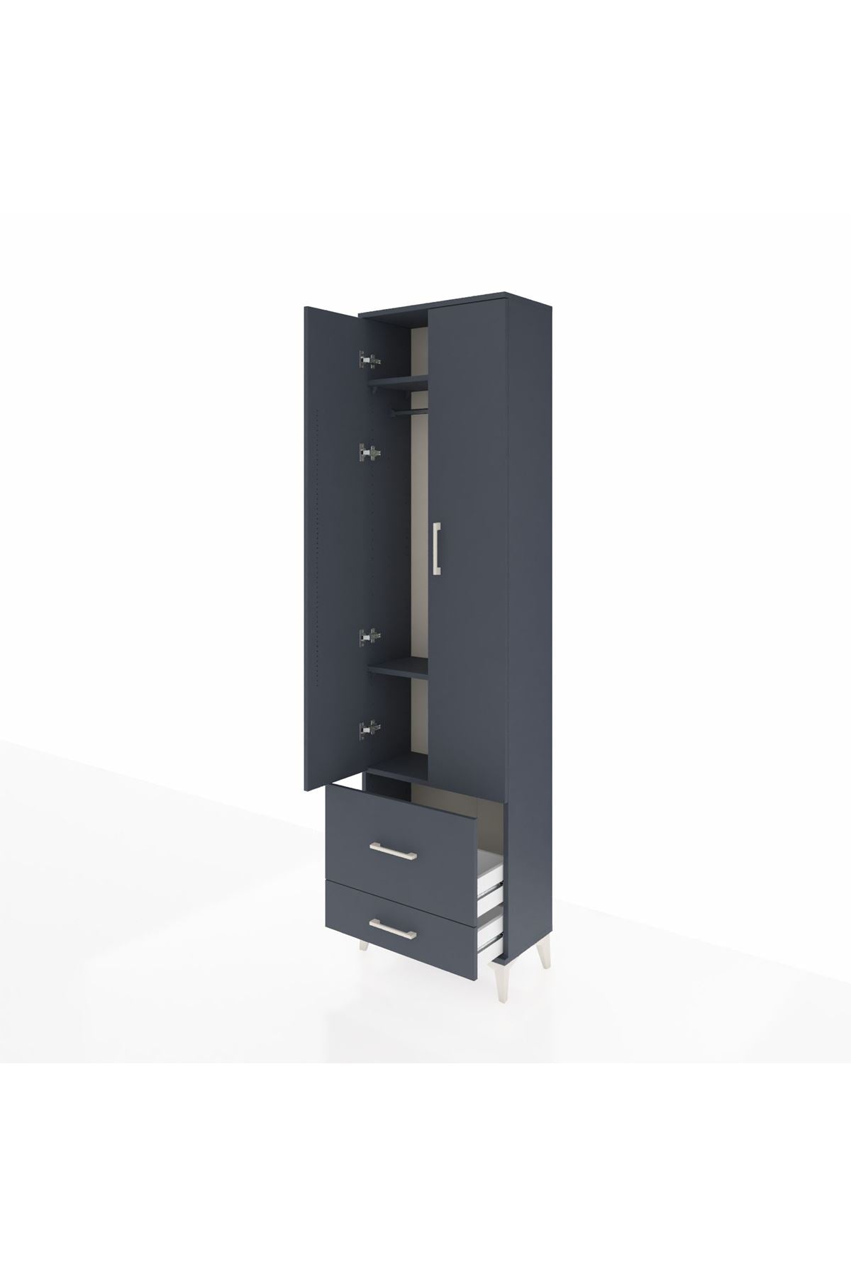 Arges Dolap 3 Raflı 2 Çekmeceli Tek Askılı 60x30x221 Antrasit-Antrasit